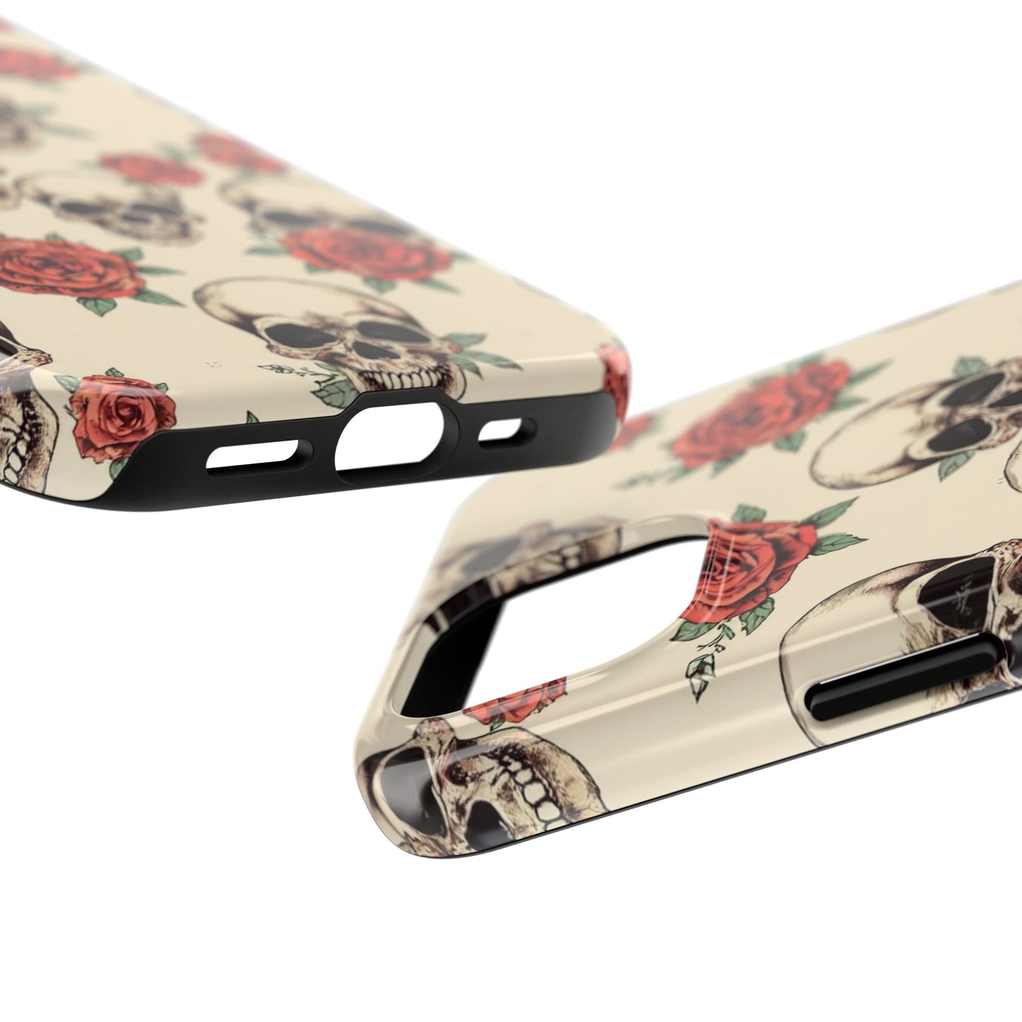 Tough Phone Case with Skull and Rose Design - Edgy Floral iPhone Protection