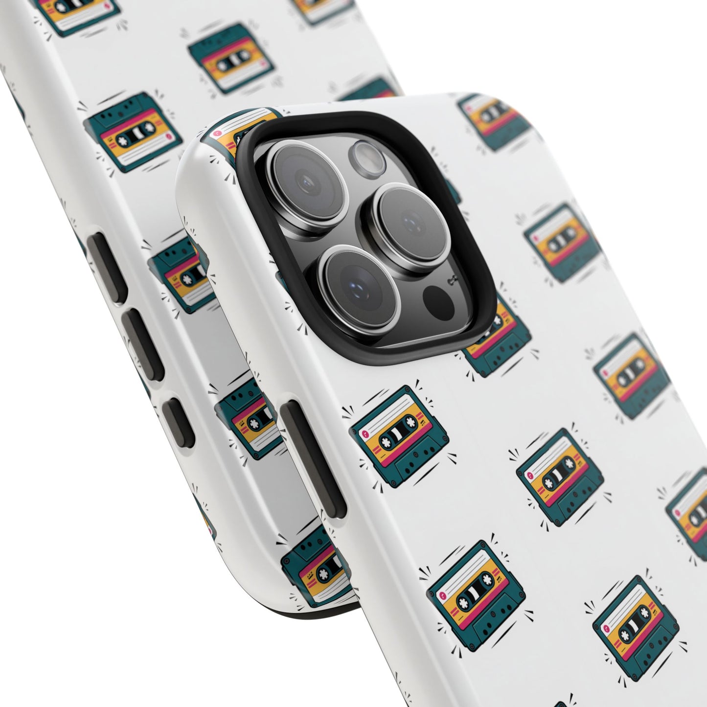 Retro Cassette Tape Phone Case Pattern - White