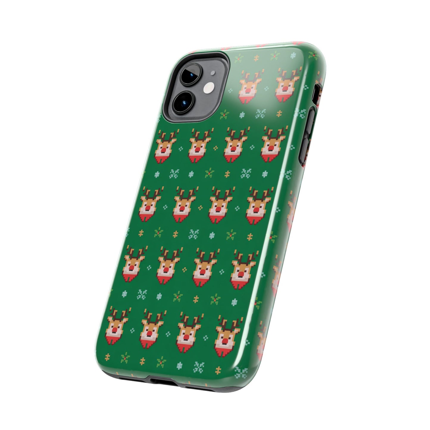 Pixel Art Christmas Rudolf Pattern Phone Case Green