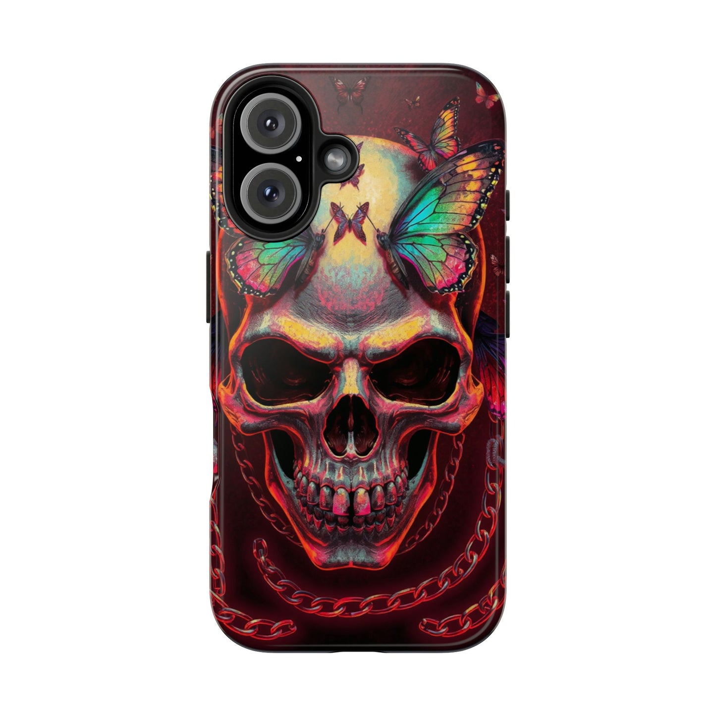 Gothic Skull Phone Case with Butterflies - Durable Tough Phone Case