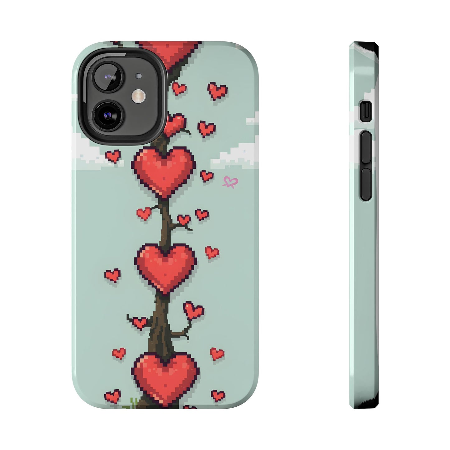 Pixelated Love Hearts Tree | Tough Phone Case - Cute Design - for iPhone