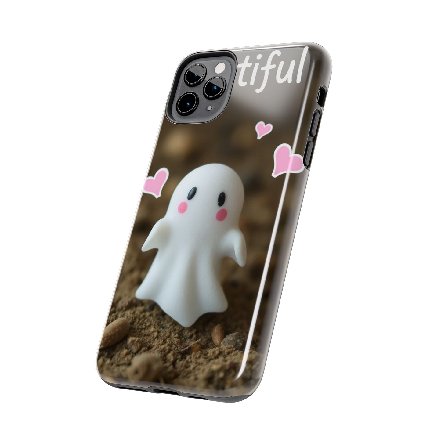 Cute Ghost Tough Phone Case - Beautiful Design with Heart Accents