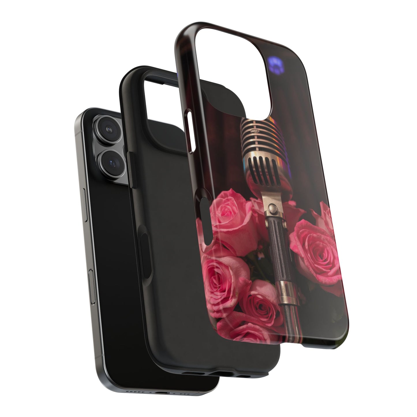 Stylish Tough Phone Case with Vintage Microphone and Roses