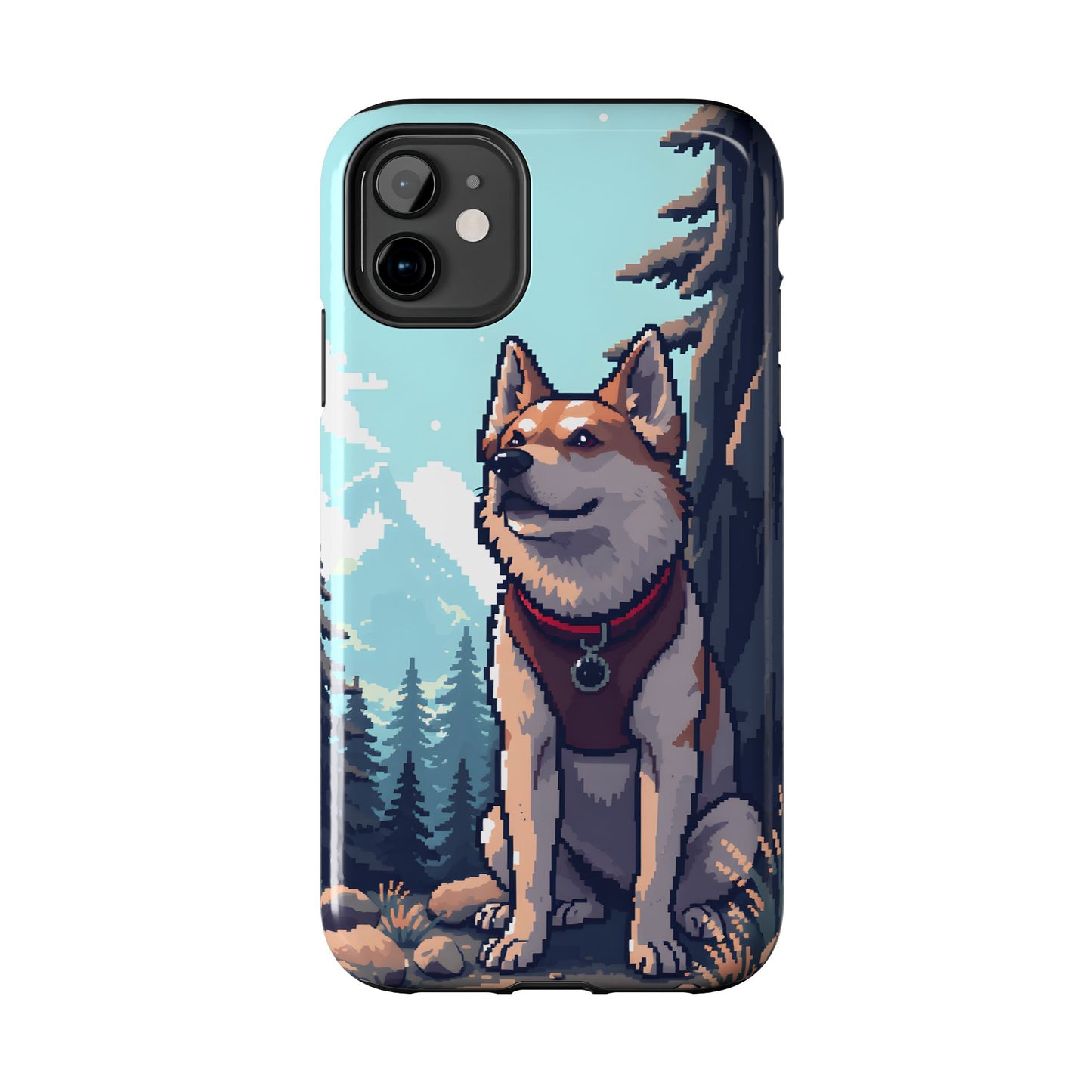 Retro Dog Adventure Tough Phone Case - Pixel Art Shiba Inu Design - for iPhone