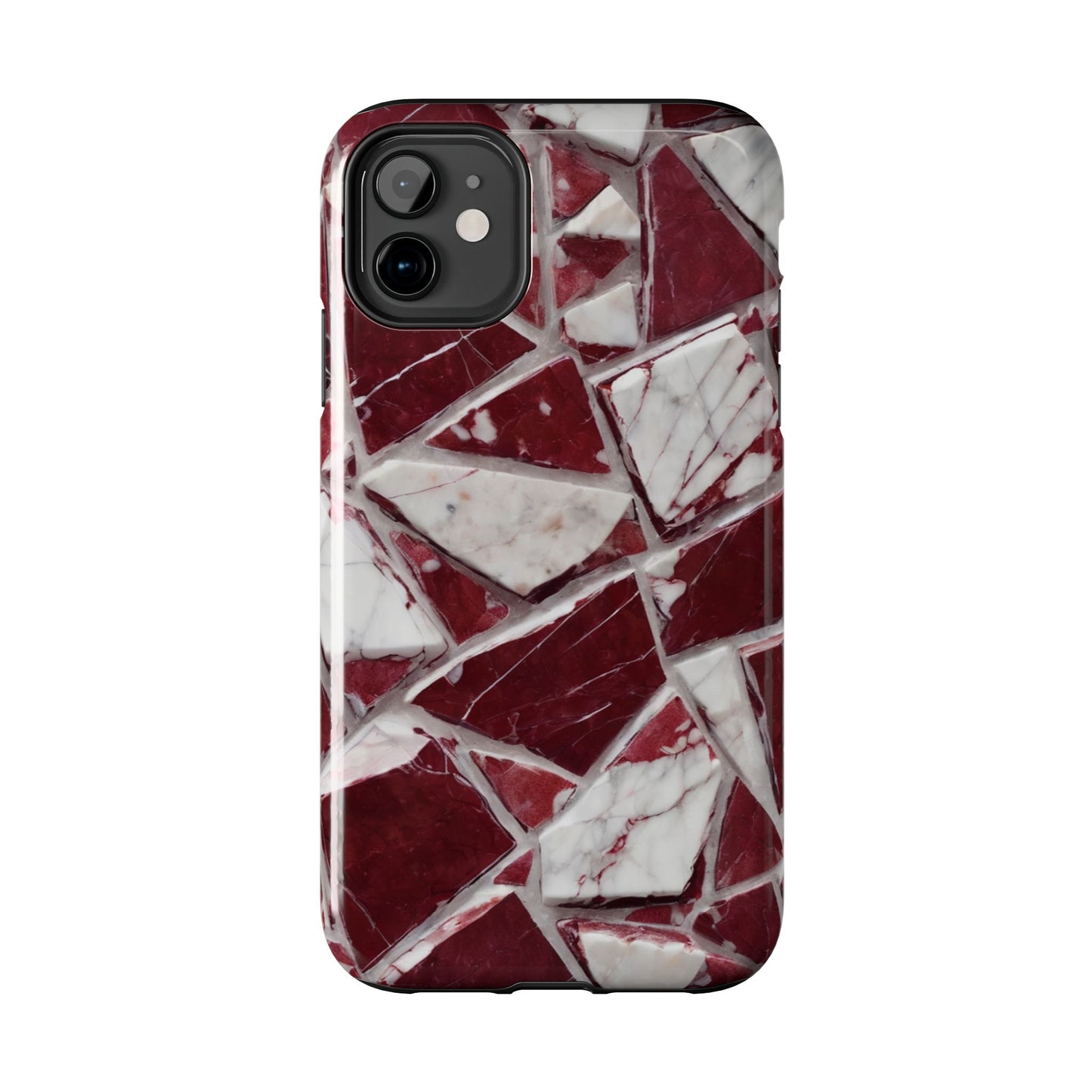 Elegant Red Pieces Marble Pattern Tough Phone Case - Stylish Protection for iPhone