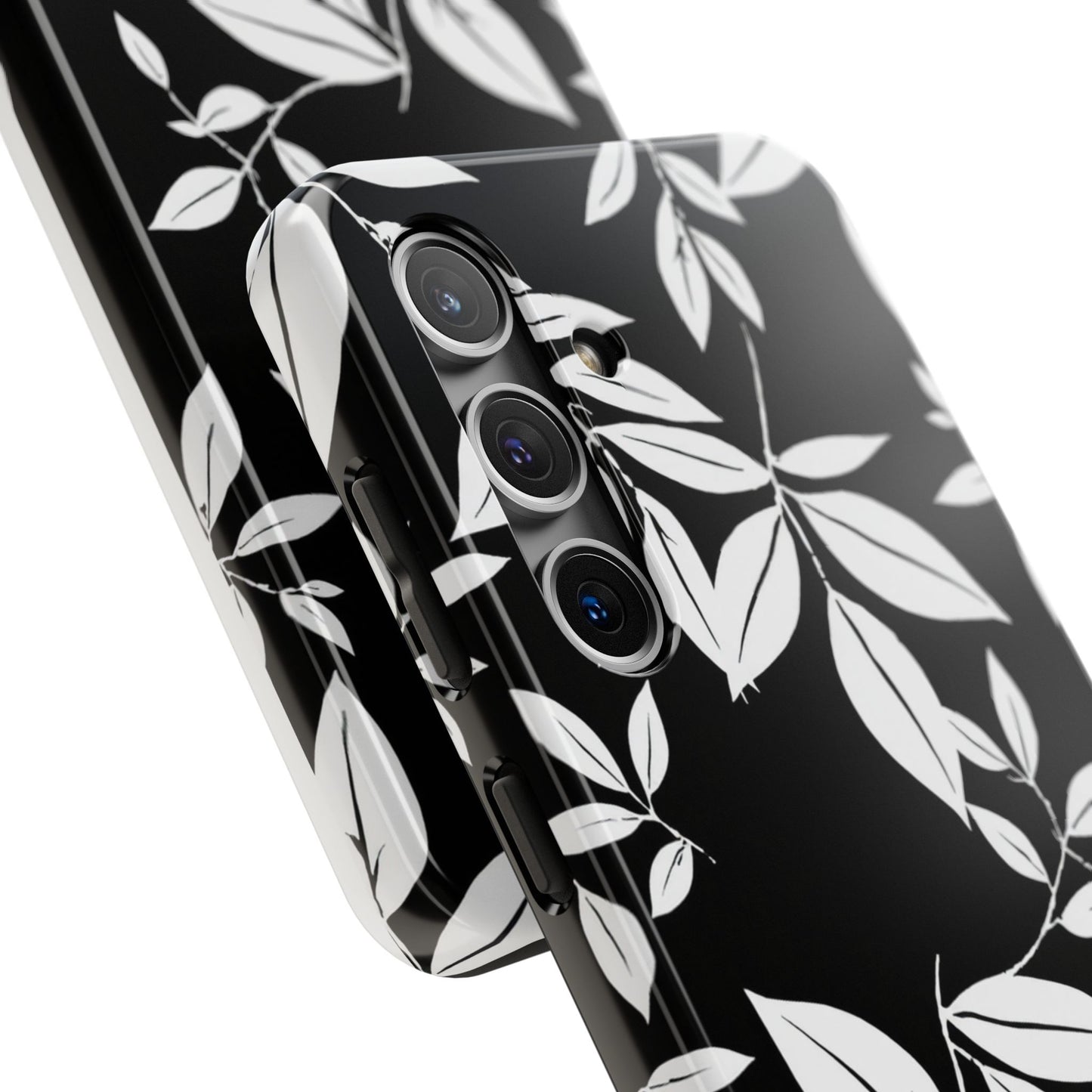 Chic Floral Tough Phone Case - Elegant Black & White Design for Stylish Protection