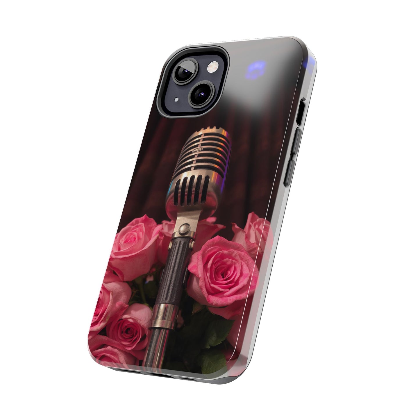 Stylish Tough Phone Case with Vintage Microphone and Roses