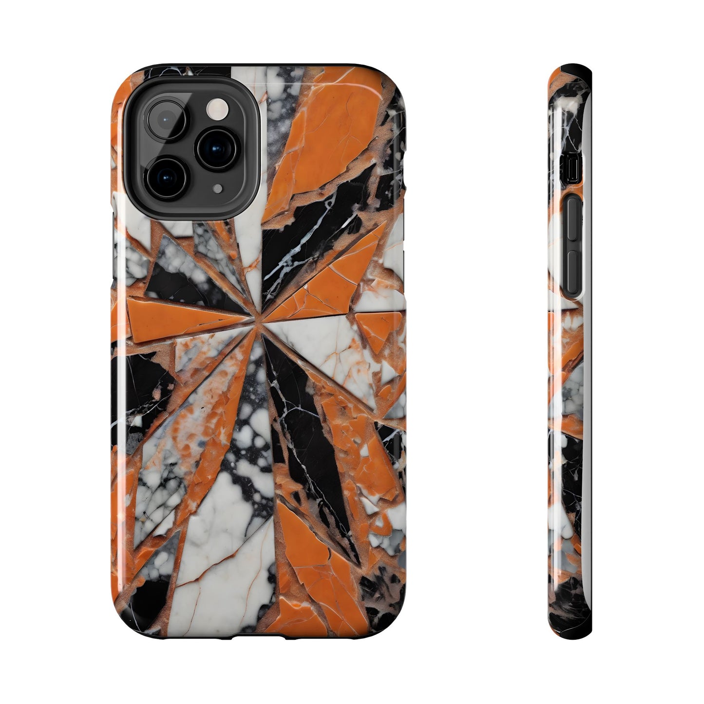 Shattered Pieces Marble Black and Orange Tough Phone Case - for iPhone