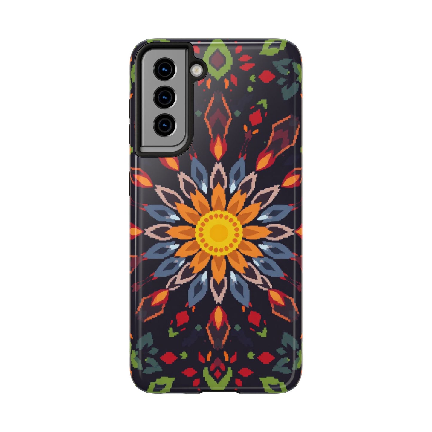 Pixel Art Floral Tough Phone Case - Pixelated Mandala Design for iPhone