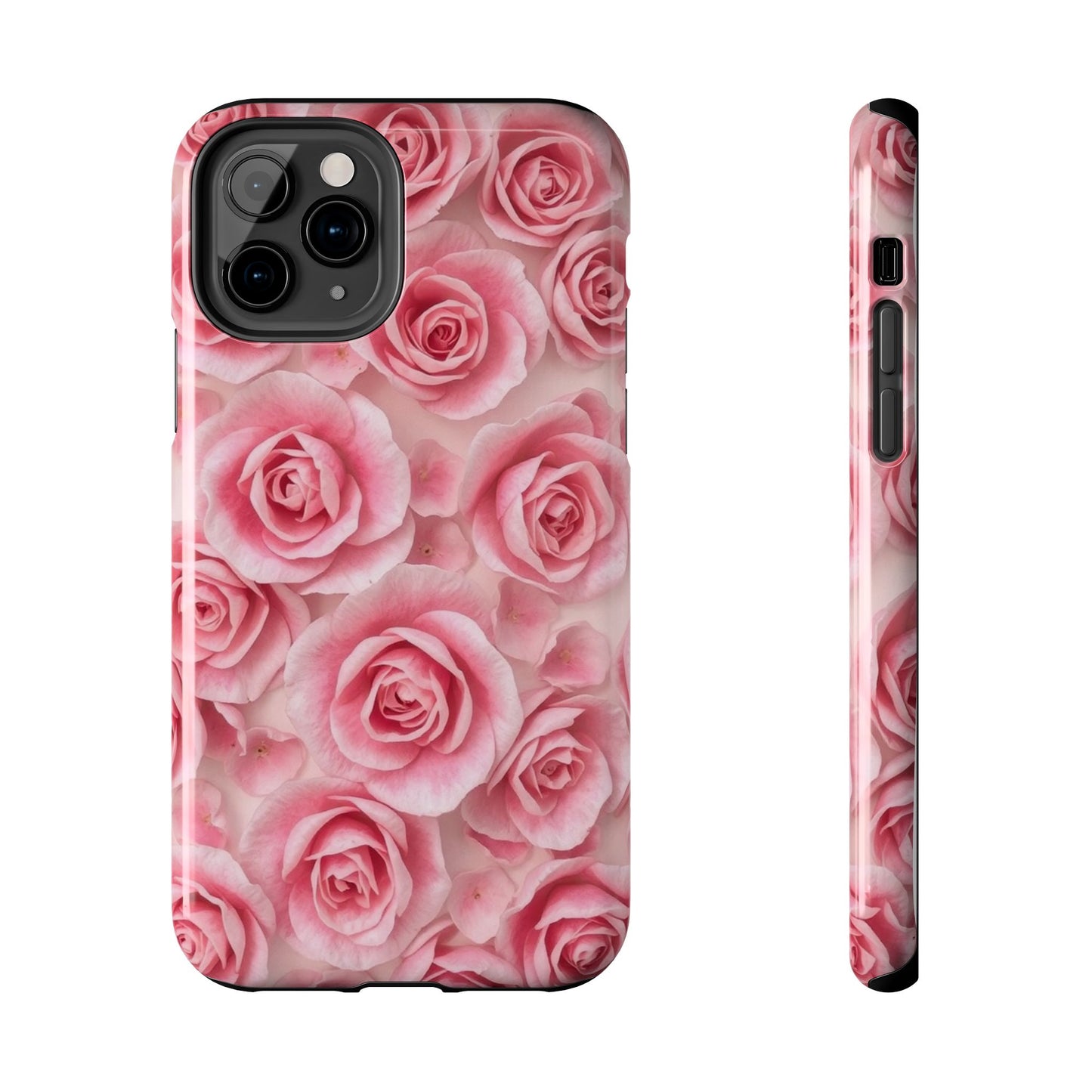 Floral Tough Phone Case - Pink Rose Design, Durable Protection for Flower Lovers