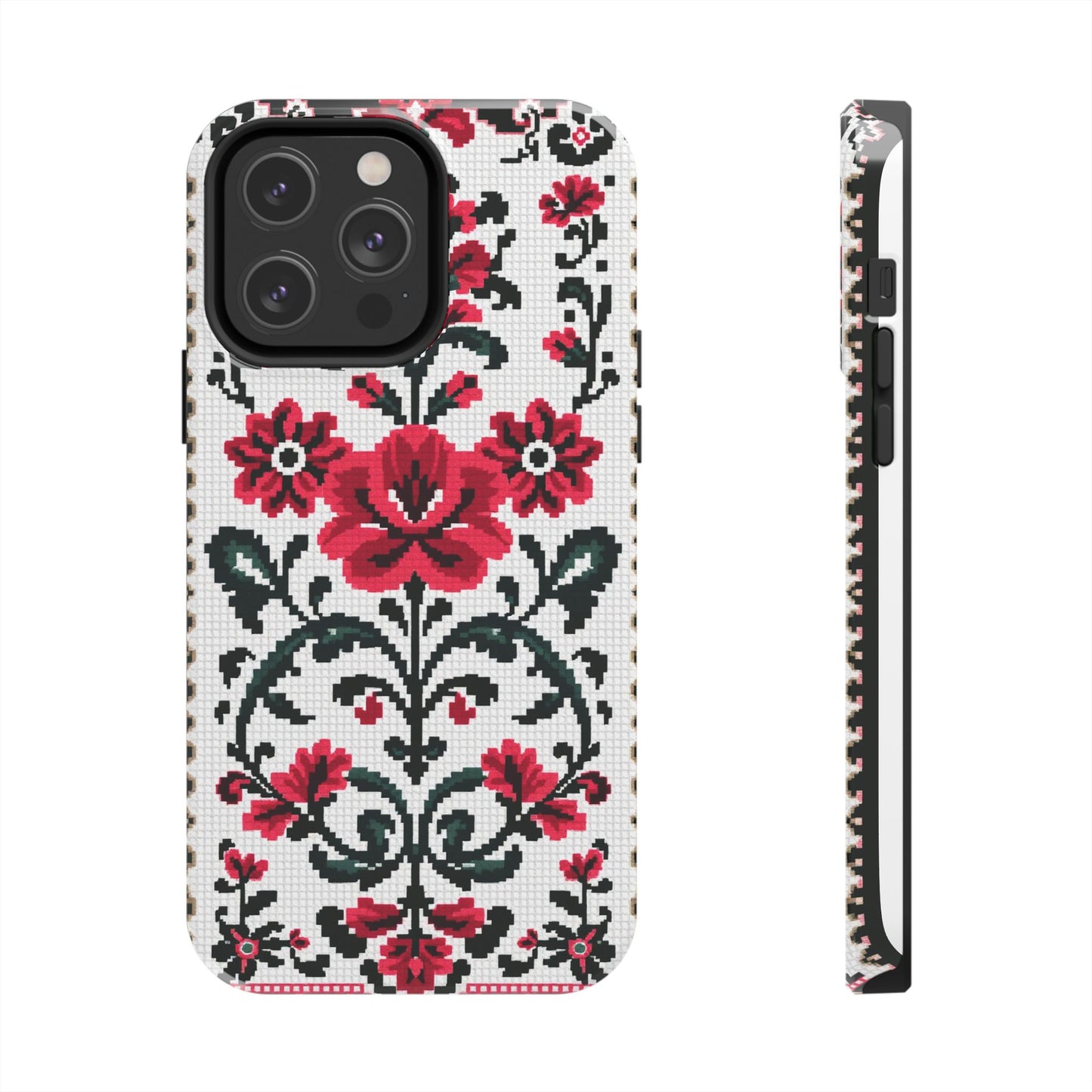 Traditional Floral Knit Tough Phone Cases - Durable Protection with Vintage Style - for iPhone