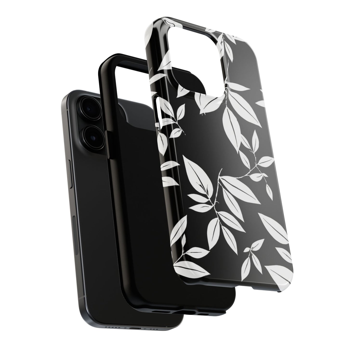 Chic Floral Tough Phone Case - Elegant Black & White Design for Stylish Protection