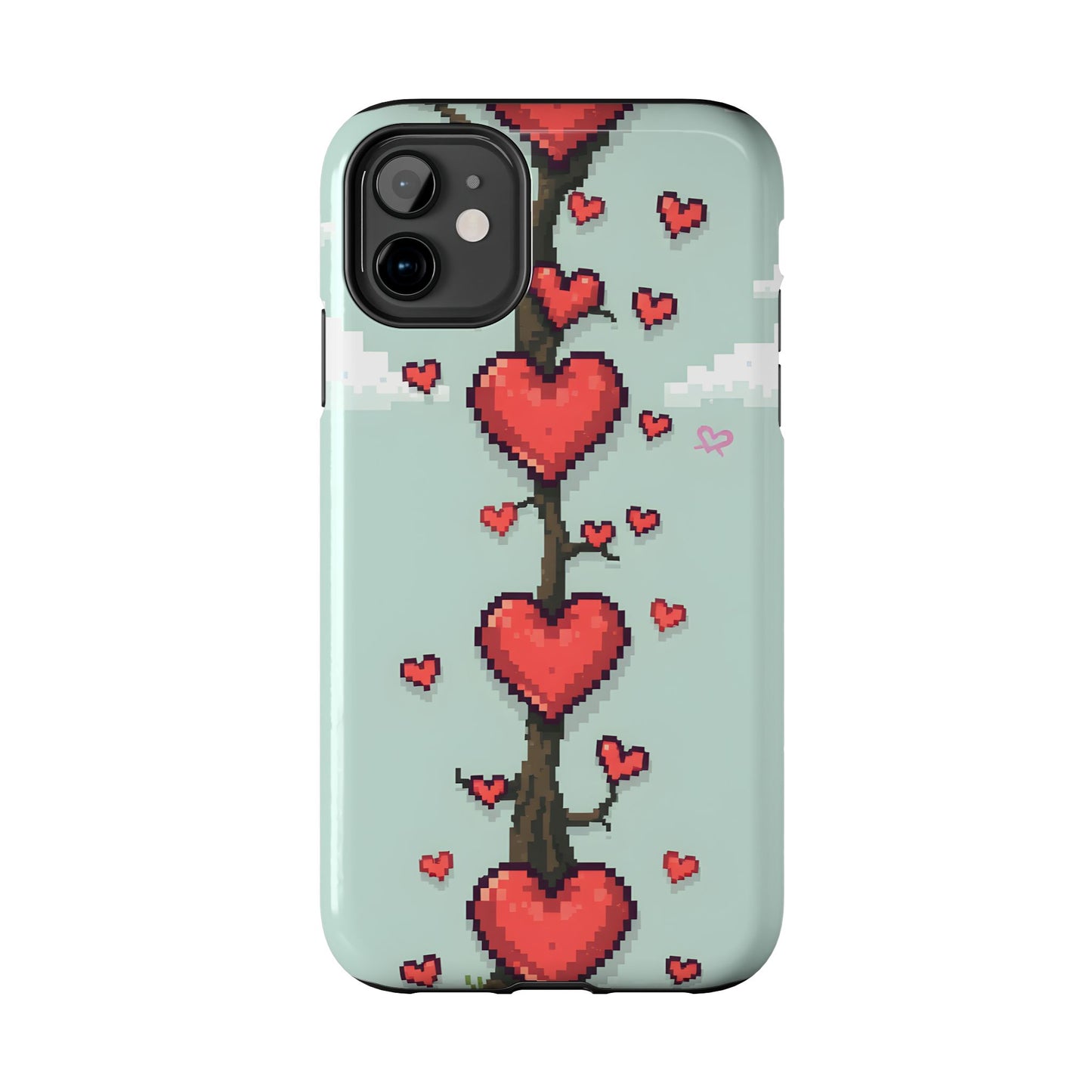 Pixelated Love Hearts Tree | Tough Phone Case - Cute Design - for iPhone