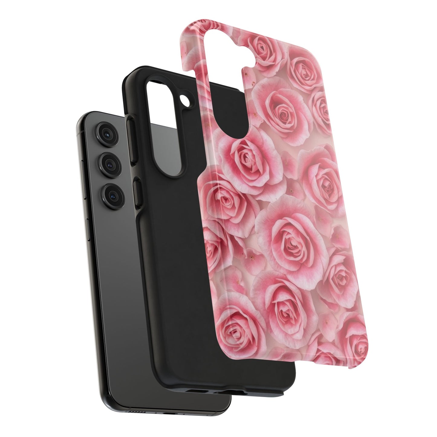 Floral Tough Phone Case - Pink Rose Design, Durable Protection for Flower Lovers