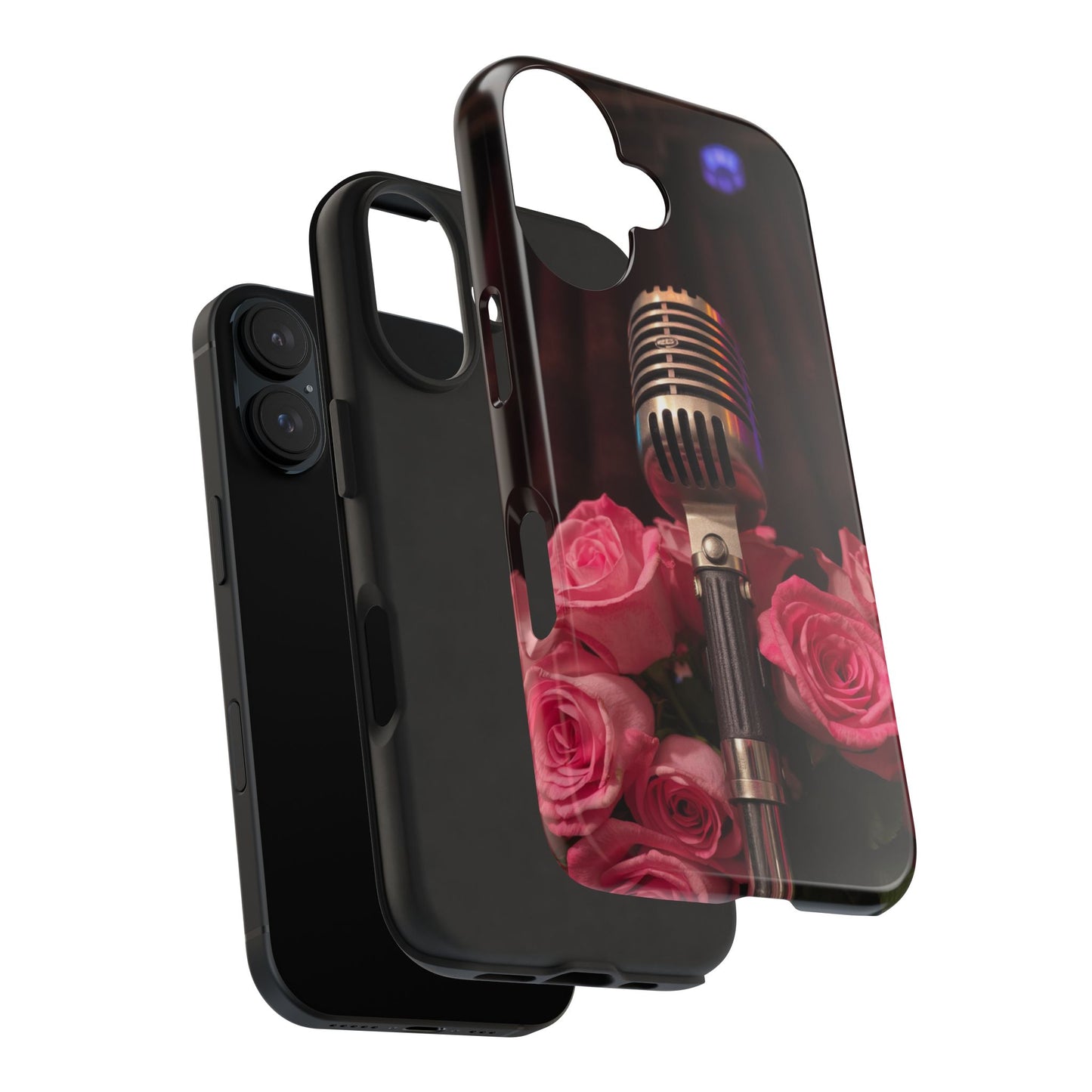 Stylish Tough Phone Case with Vintage Microphone and Roses