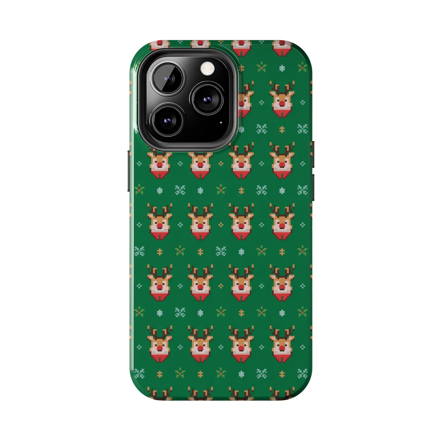 Pixel Art Christmas Rudolf Pattern Phone Case Green