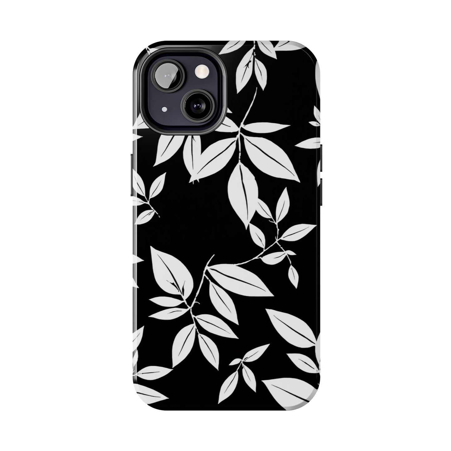 Chic Floral Tough Phone Case - Elegant Black & White Design for Stylish Protection
