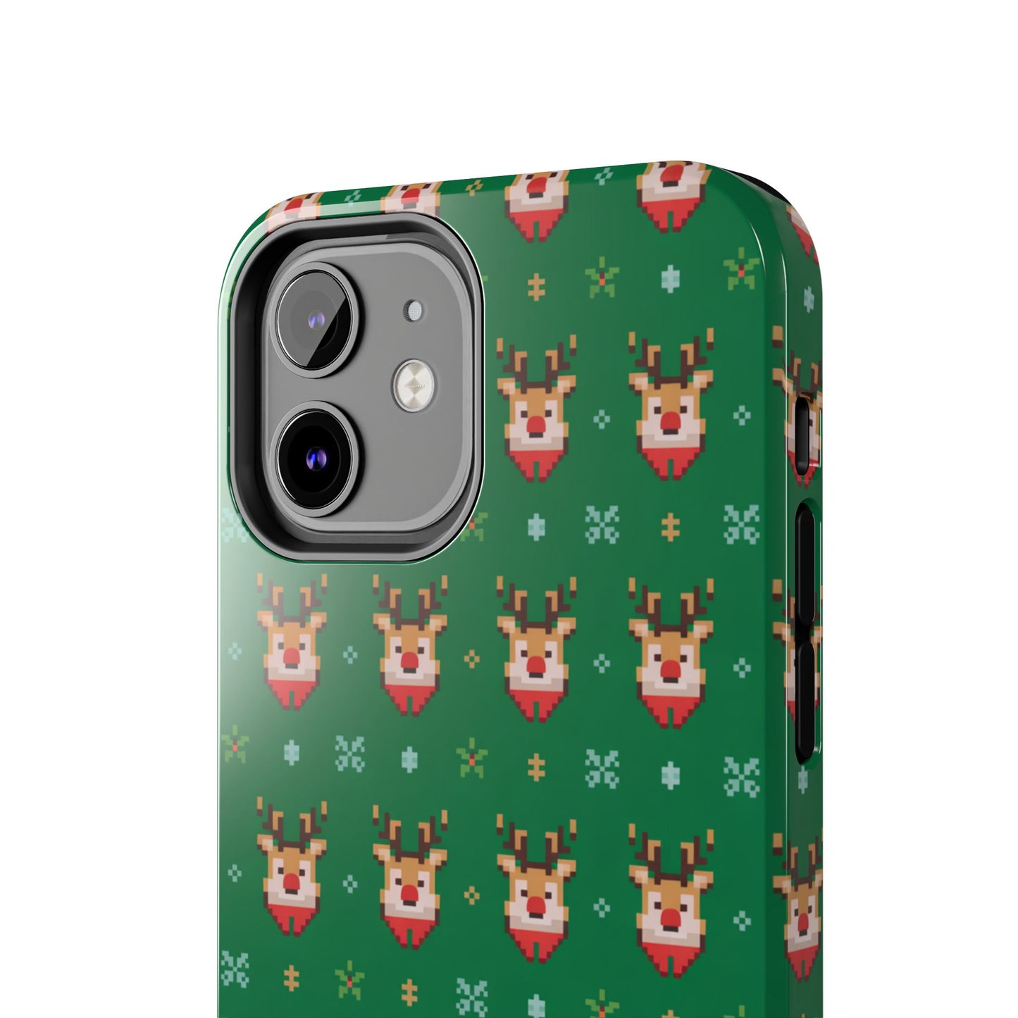 Pixel Art Christmas Rudolf Pattern Phone Case Green