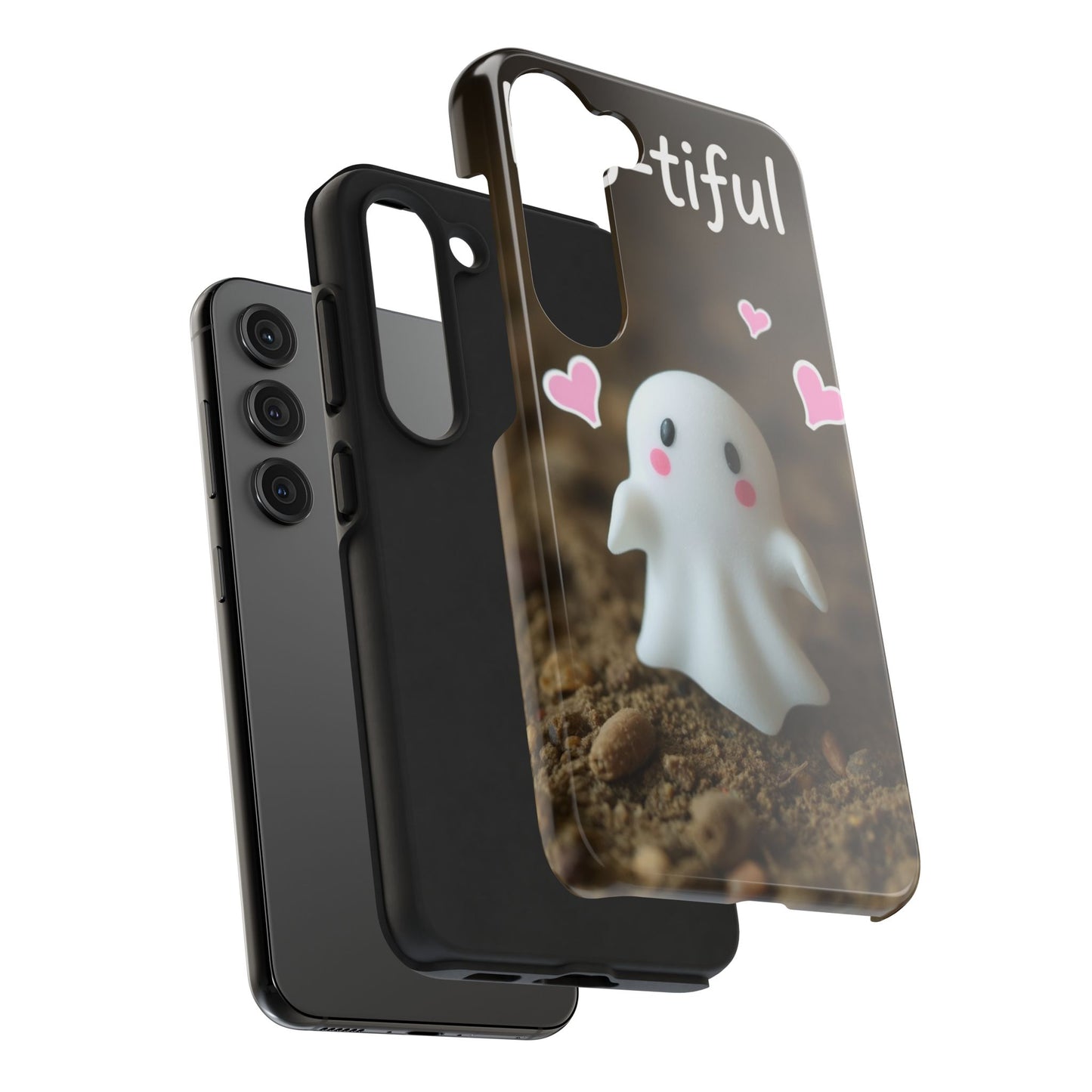 Cute Ghost Tough Phone Case - Beautiful Design with Heart Accents