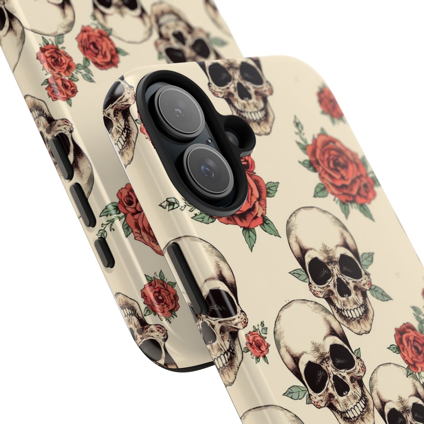 Tough Phone Case with Skull and Rose Design - Edgy Floral iPhone Protection