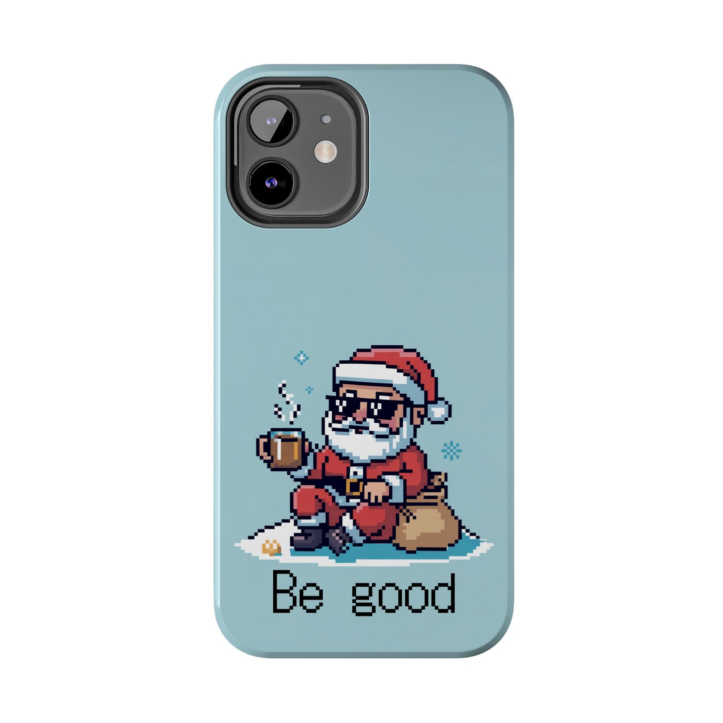 Pixel Art Santa Claus iPhone Case - Festive Tough Case with 'Be Good' Design