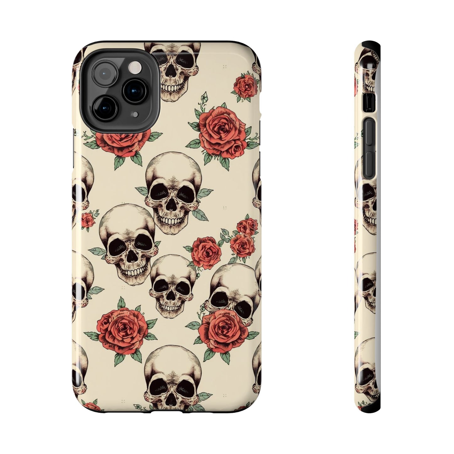 Tough Phone Case with Skull and Rose Design - Edgy Floral iPhone Protection