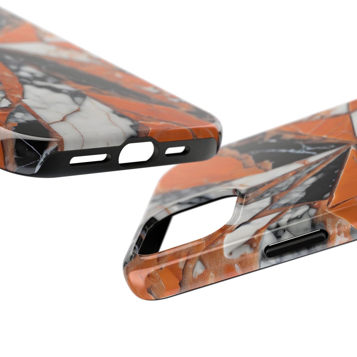 Shattered Pieces Marble Black and Orange Tough Phone Case - for iPhone