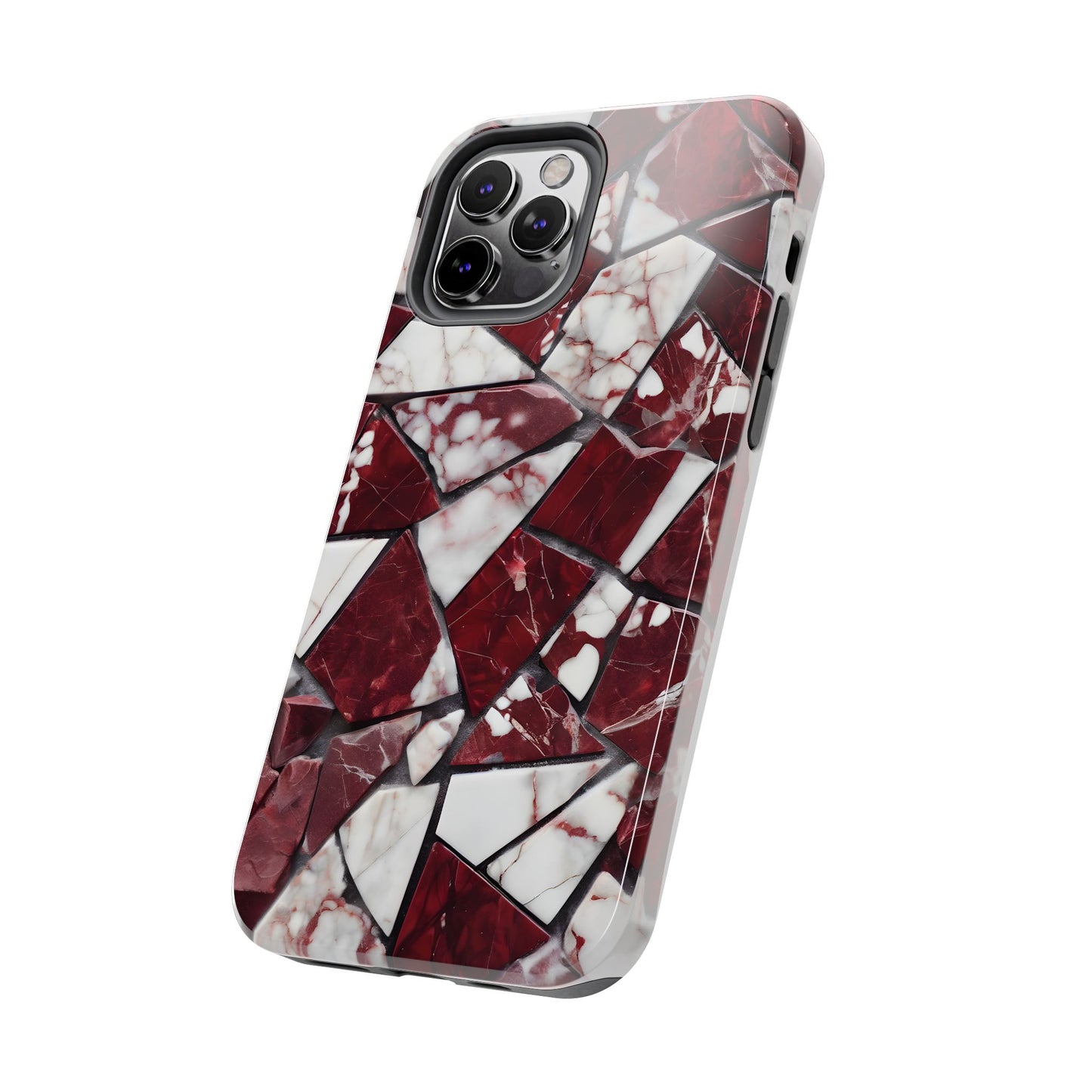 Shattered Dark Red Marble Pattern Tough Phone Case - Durable & Stylish Protection for iPhone