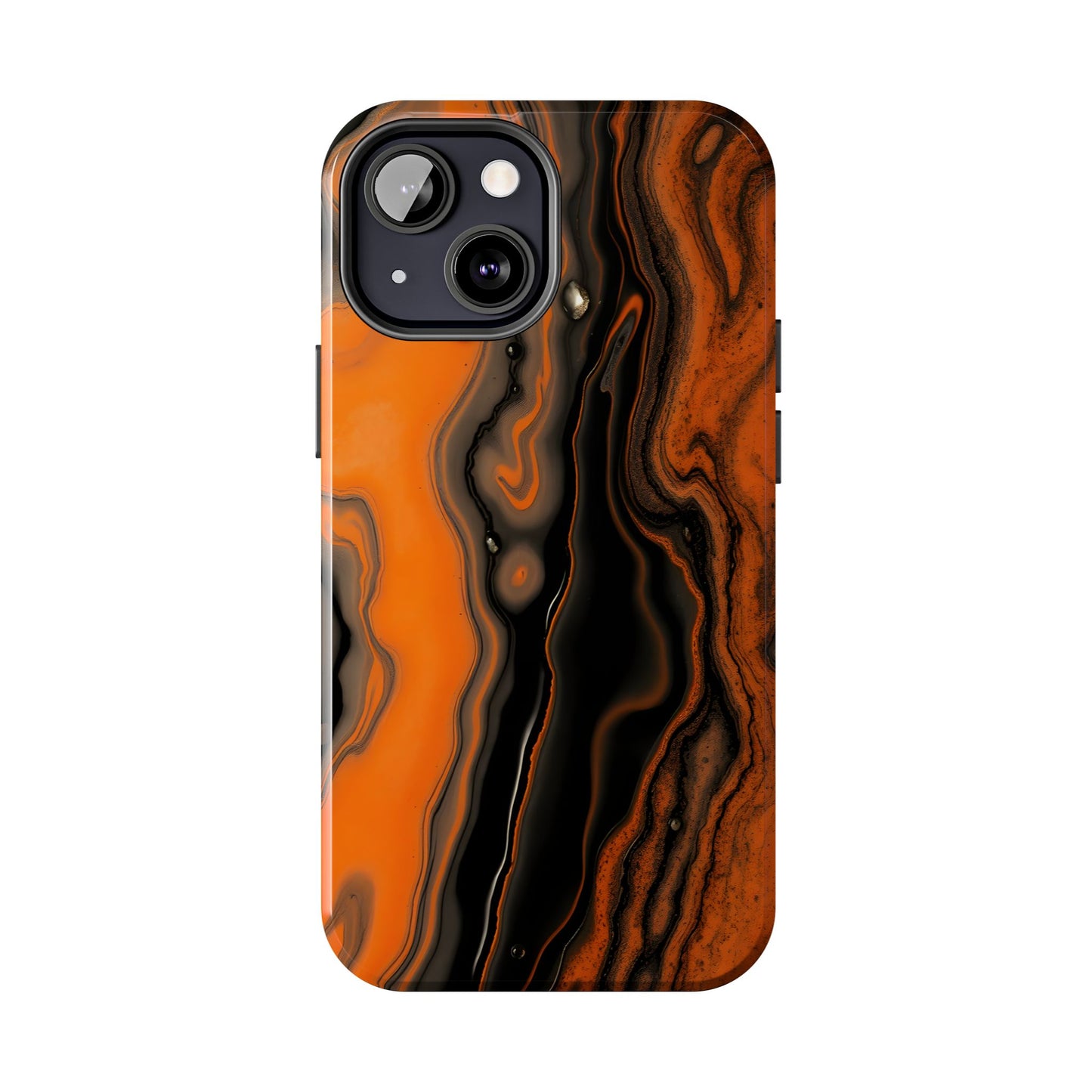 Stylish Tough Phone Case - Bold Black and Orange Metallic Lava Flow Design - for iPhone