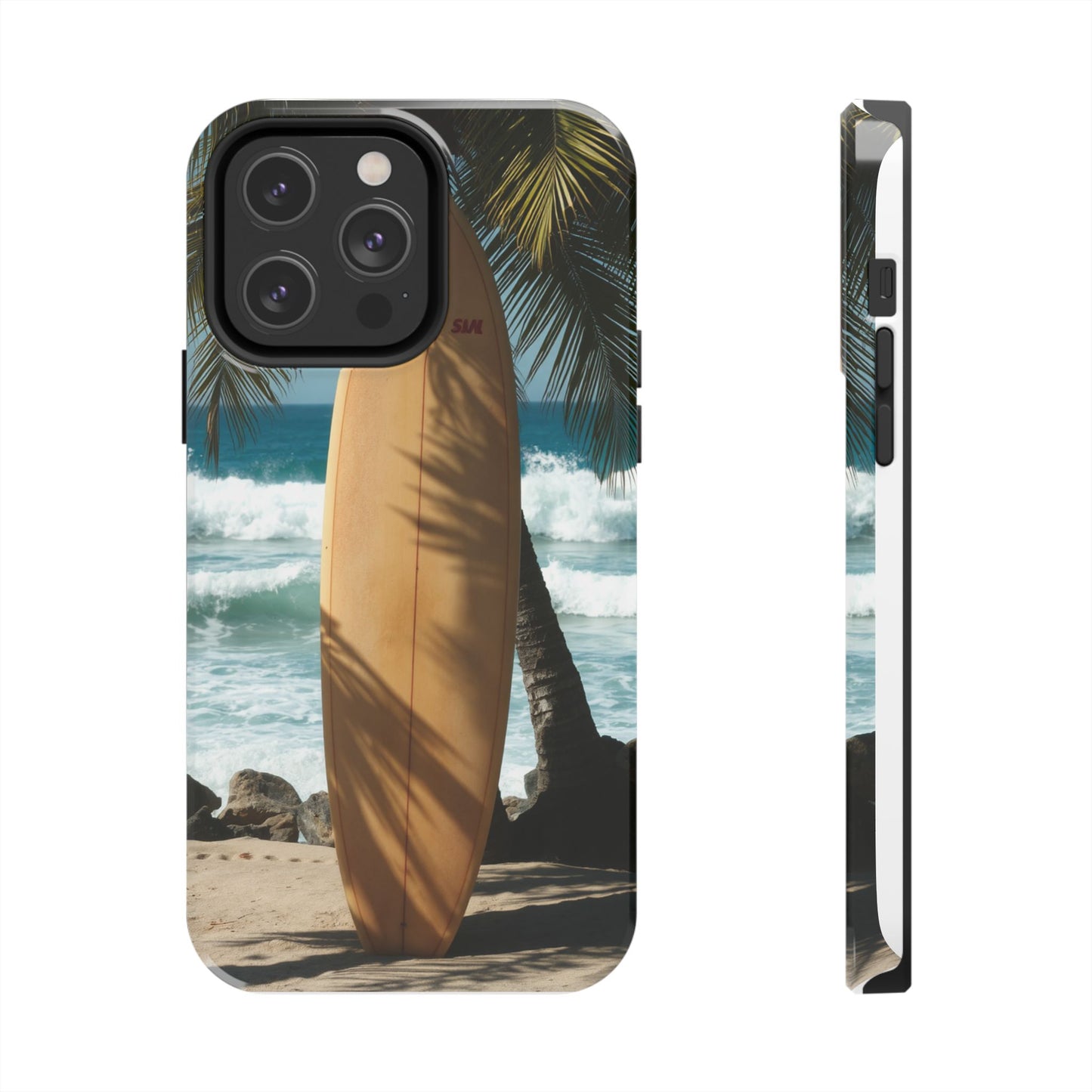 Tough Surfing Phone Case - Beach Vibes with Palm Trees & Surfboard