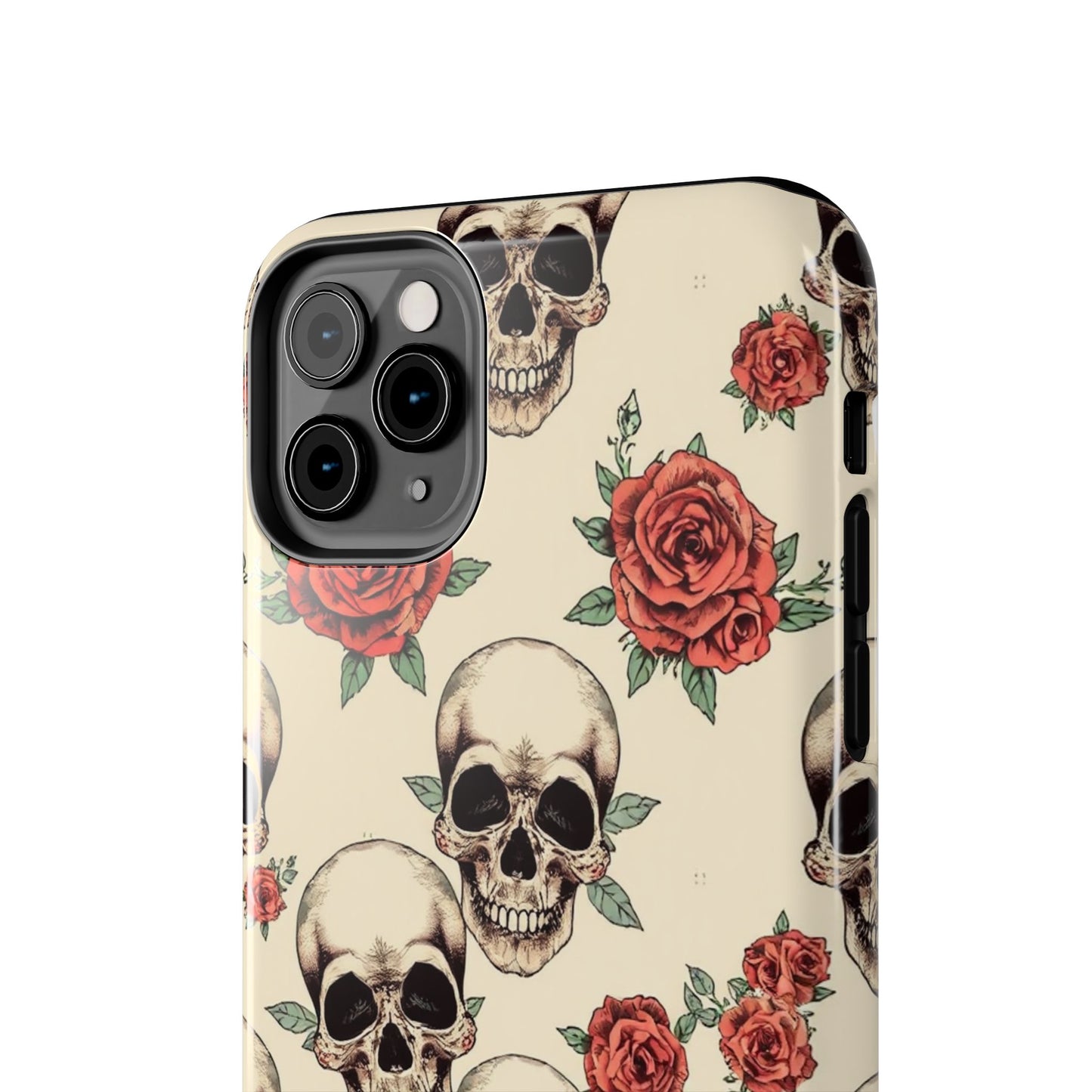 Tough Phone Case with Skull and Rose Design - Edgy Floral iPhone Protection