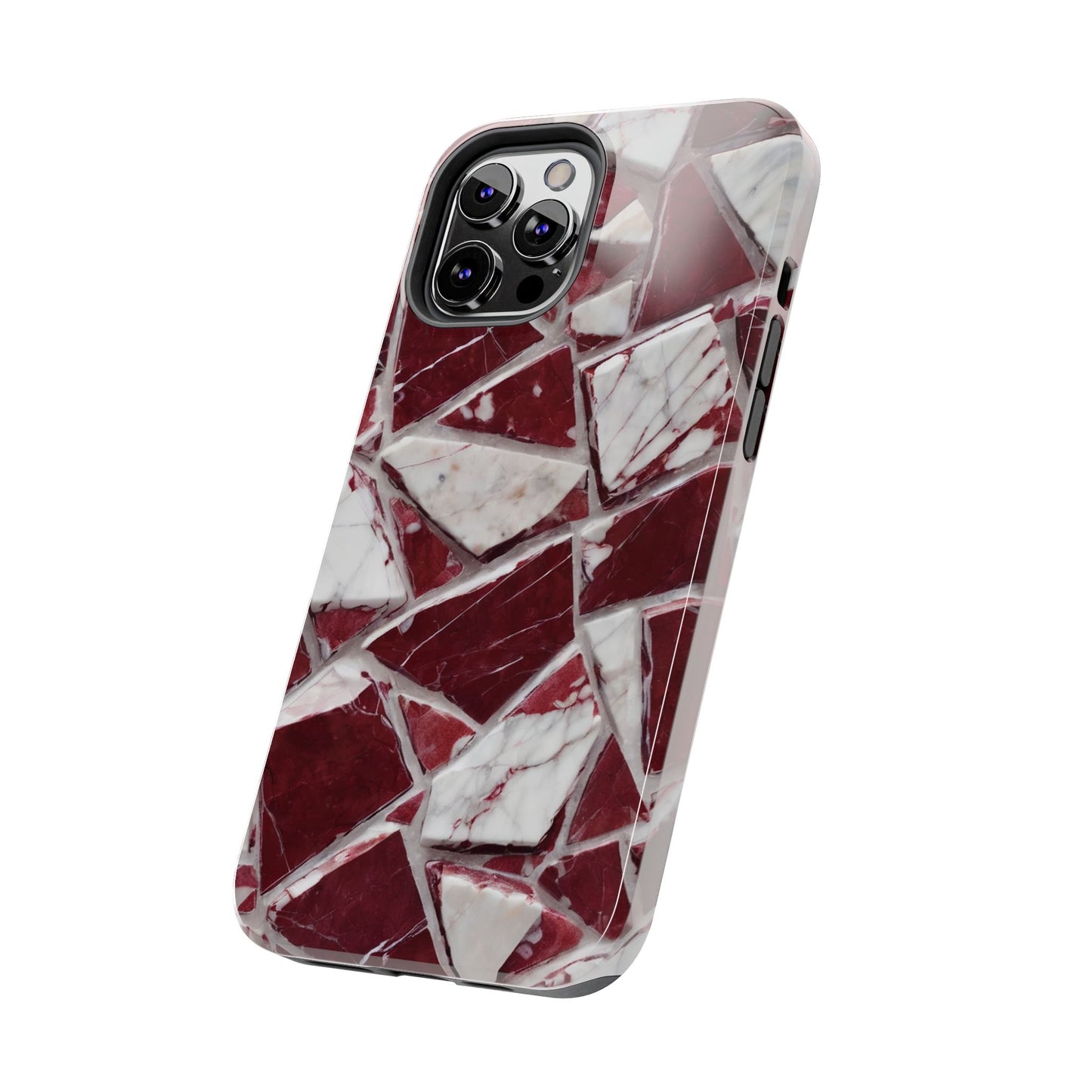 Elegant Red Pieces Marble Pattern Tough Phone Case - Stylish Protection for iPhone