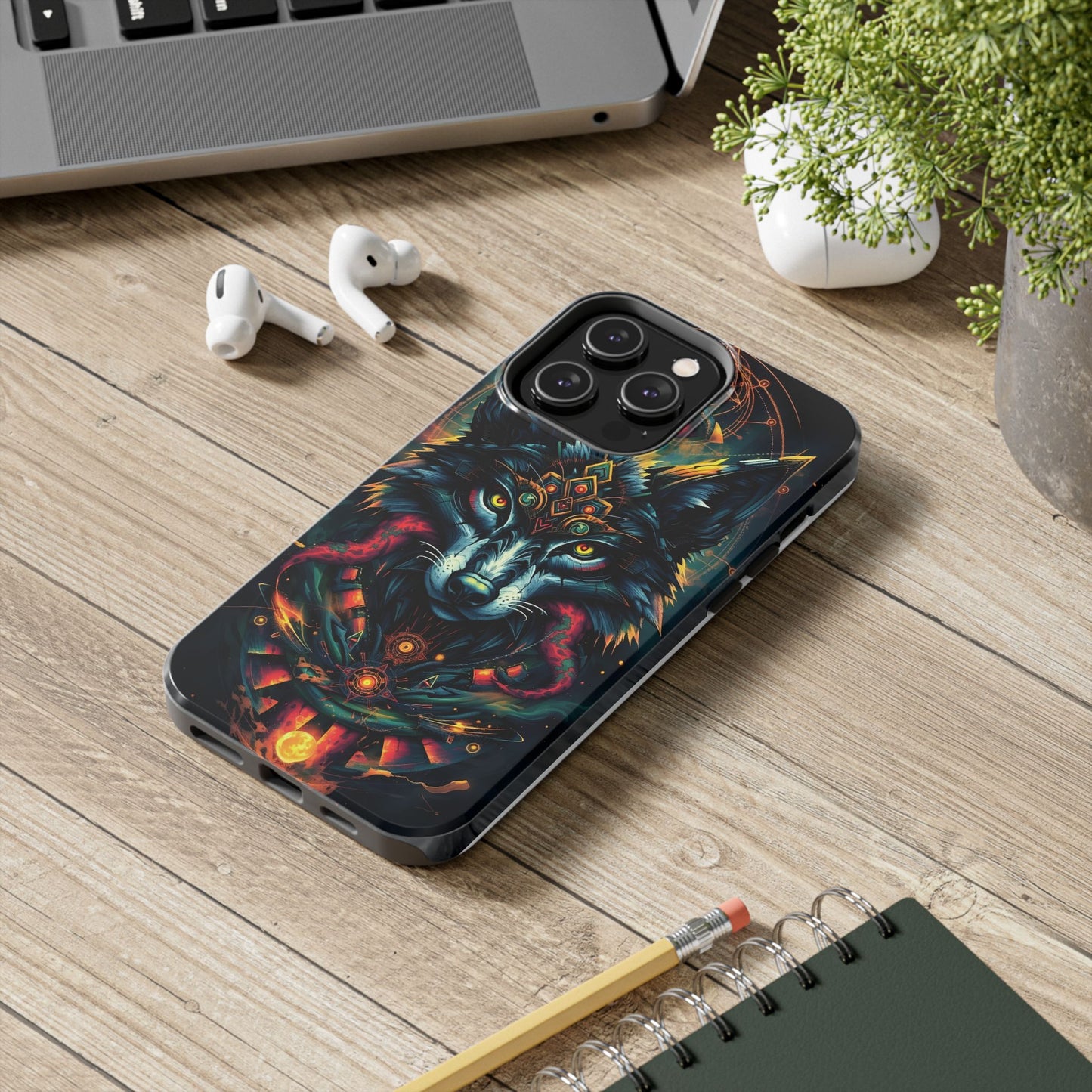 Vibrant Mystical Wolf Art Tough Phone Case - Durable & Unique Design for Animal Lovers - for iPhone