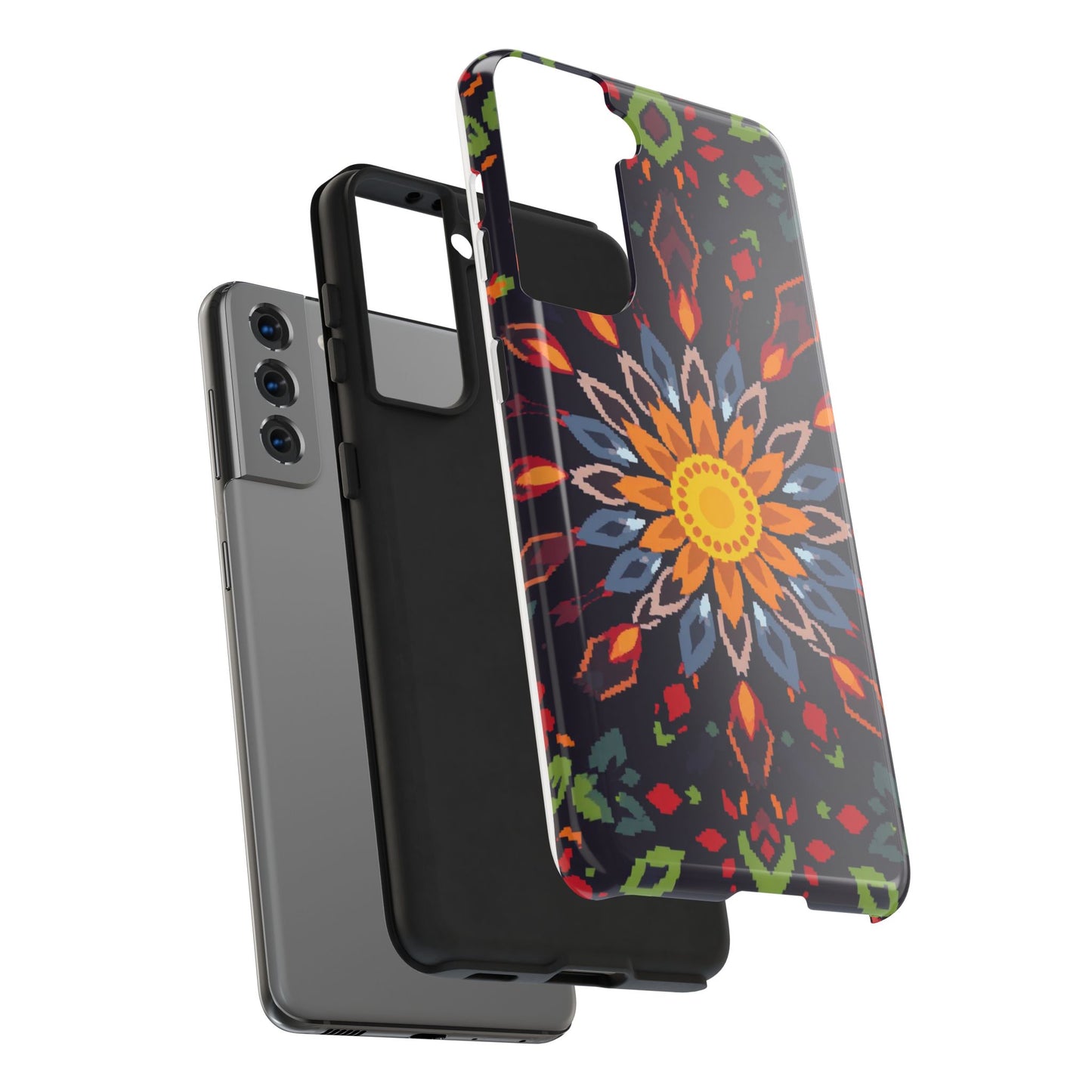 Pixel Art Floral Tough Phone Case - Pixelated Mandala Design for iPhone