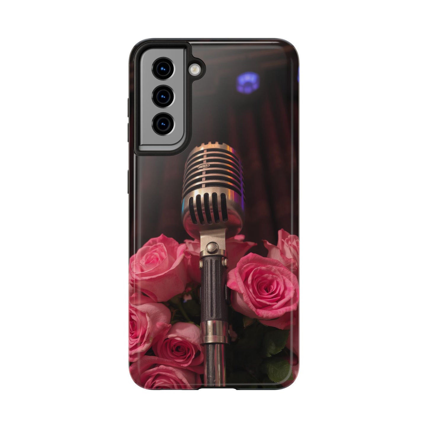 Stylish Tough Phone Case with Vintage Microphone and Roses