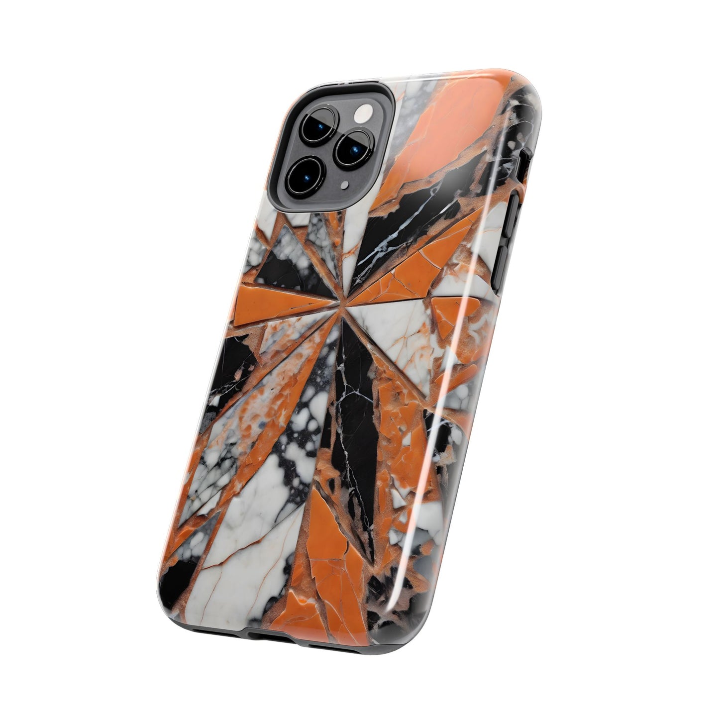 Shattered Pieces Marble Black and Orange Tough Phone Case - for iPhone