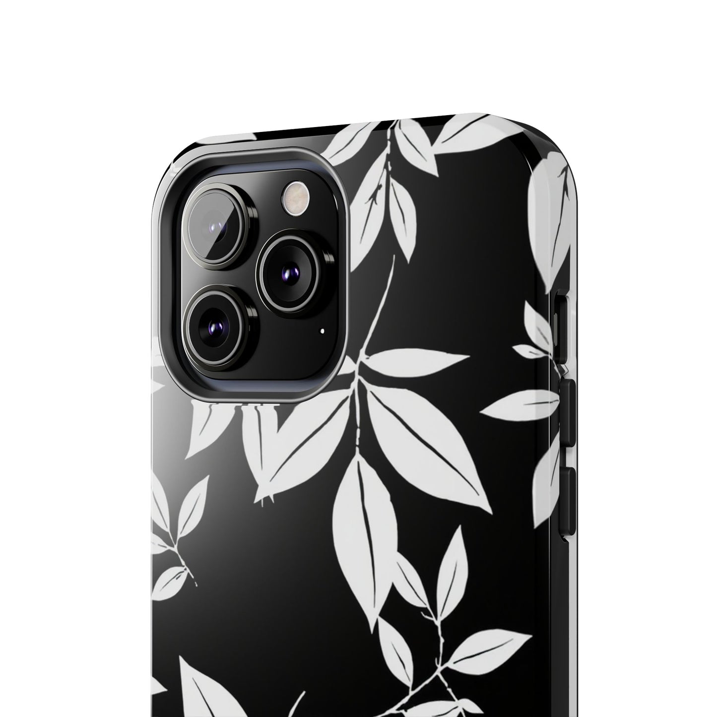 Chic Floral Tough Phone Case - Elegant Black & White Design for Stylish Protection
