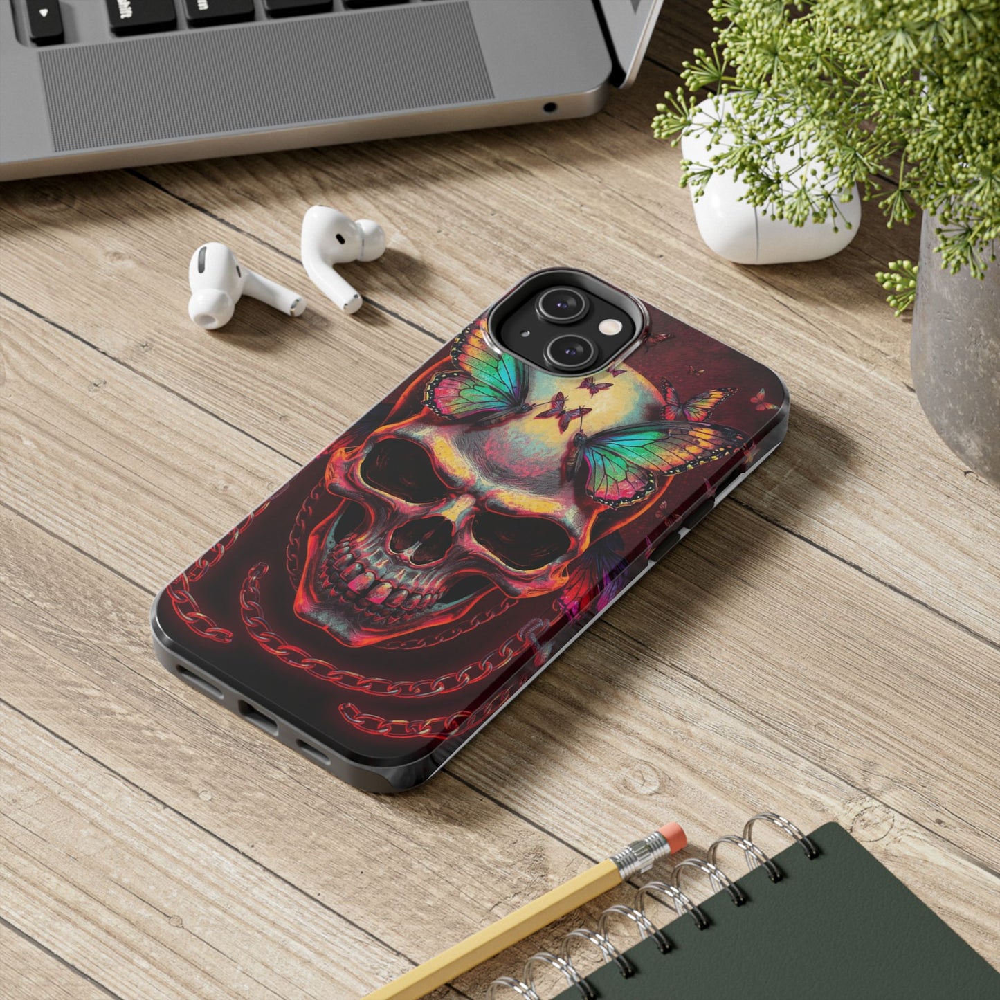 Gothic Skull Phone Case with Butterflies - Durable Tough Phone Case