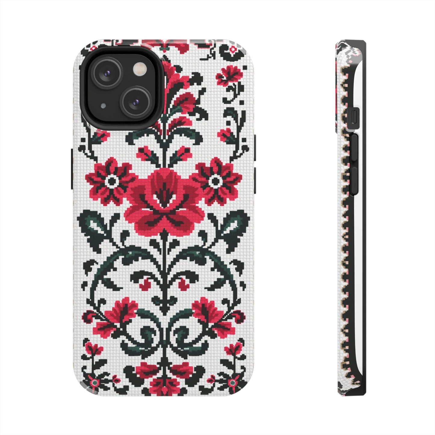 Traditional Floral Knit Tough Phone Cases - Durable Protection with Vintage Style - for iPhone