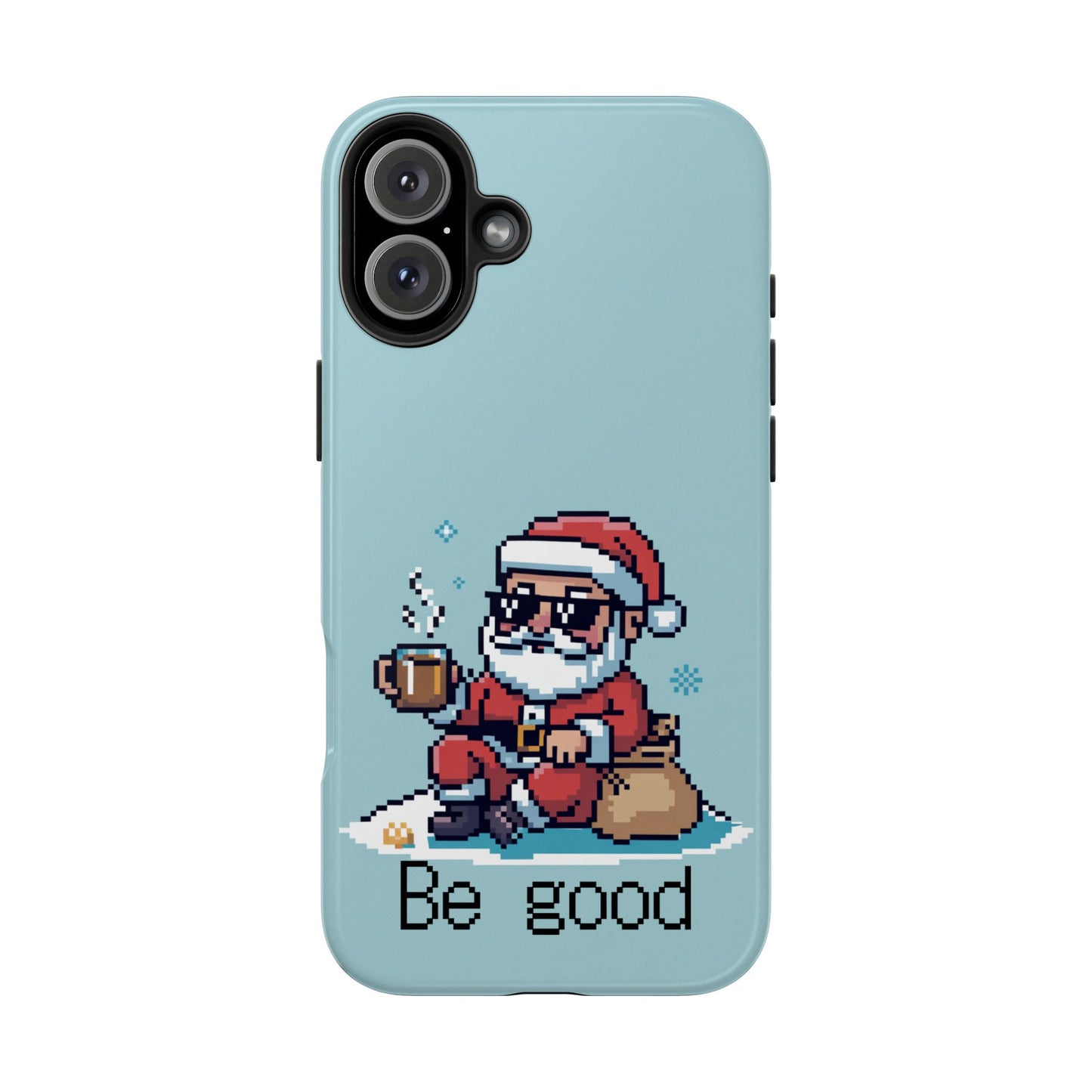 Pixel Art Santa Claus iPhone Case - Festive Tough Case with 'Be Good' Design