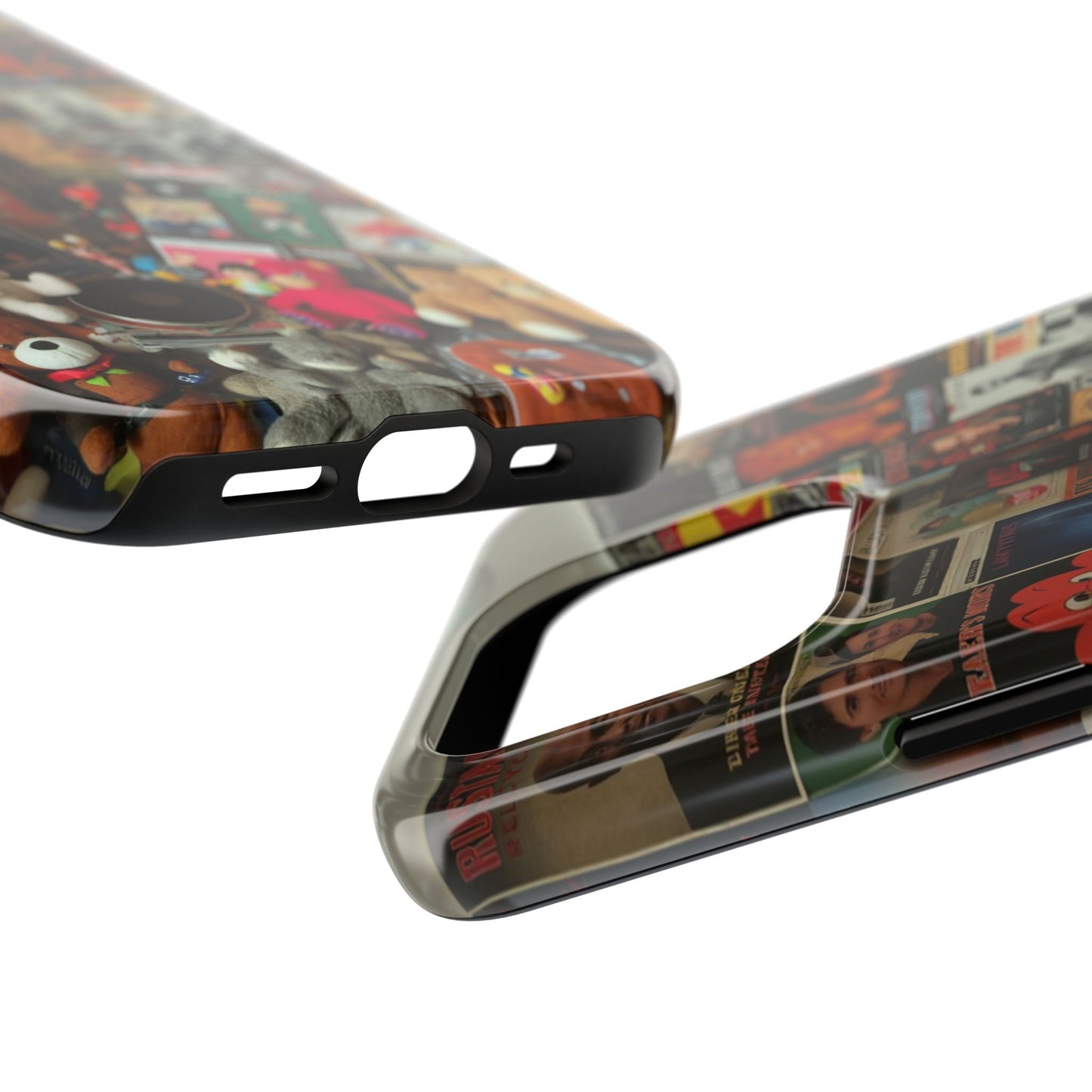 Retro Vibe Tough Phone Case - Vintage Movie Posters & Plush Toys Design