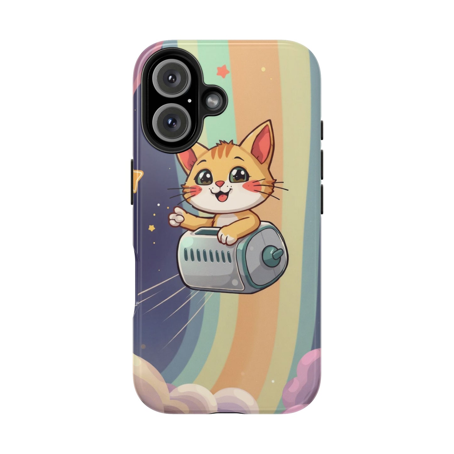 Cute Cat Rocket Phone Case - Vibrant and Playful Tough Case
