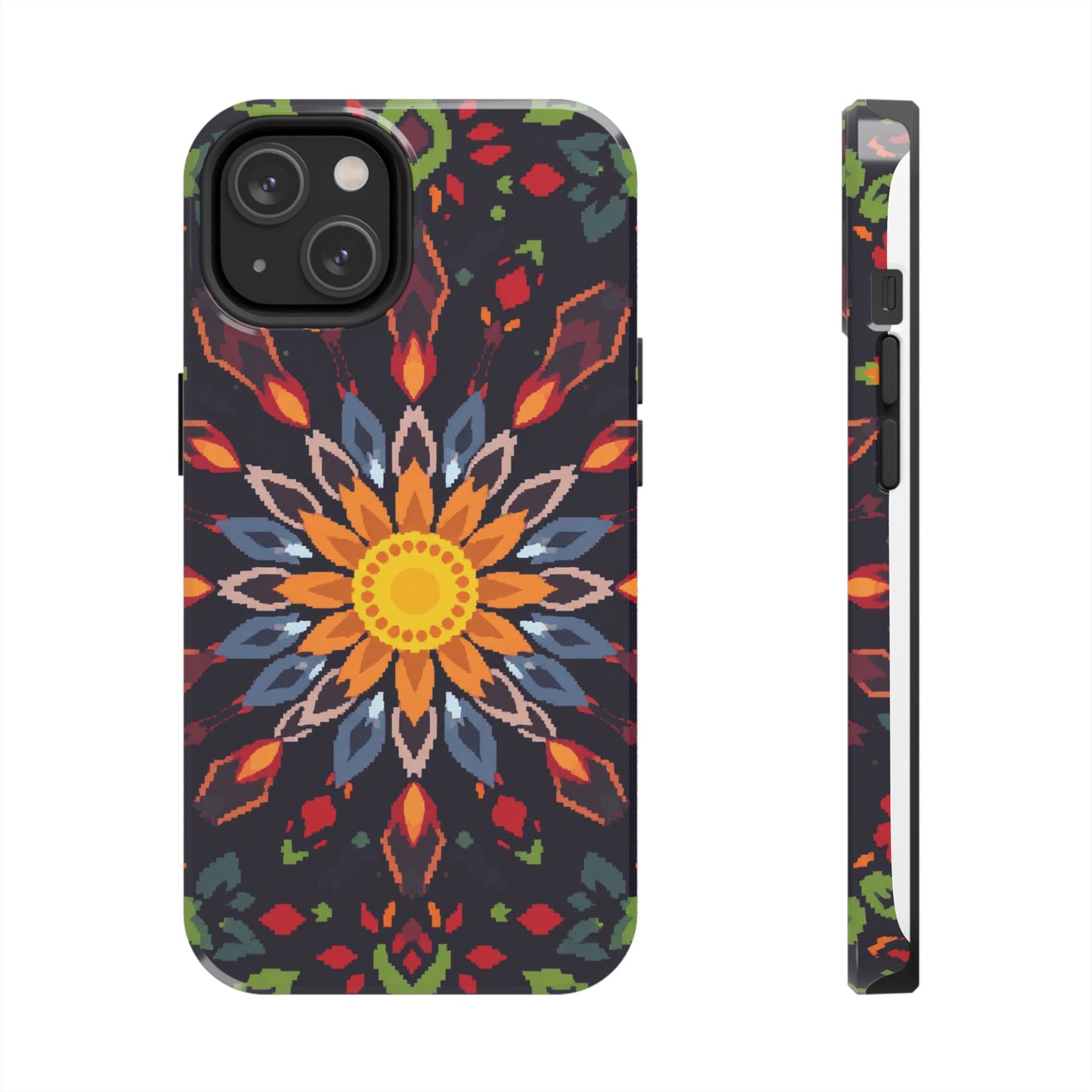 Pixel Art Floral Tough Phone Case - Pixelated Mandala Design for iPhone