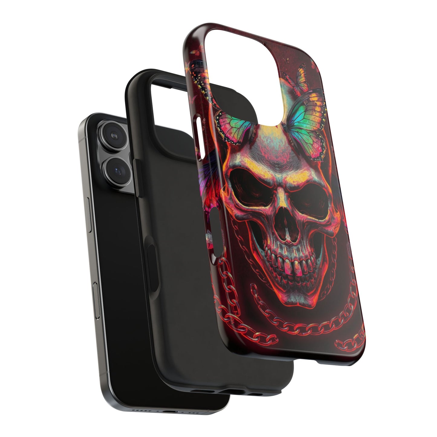 Gothic Skull Phone Case with Butterflies - Durable Tough Phone Case
