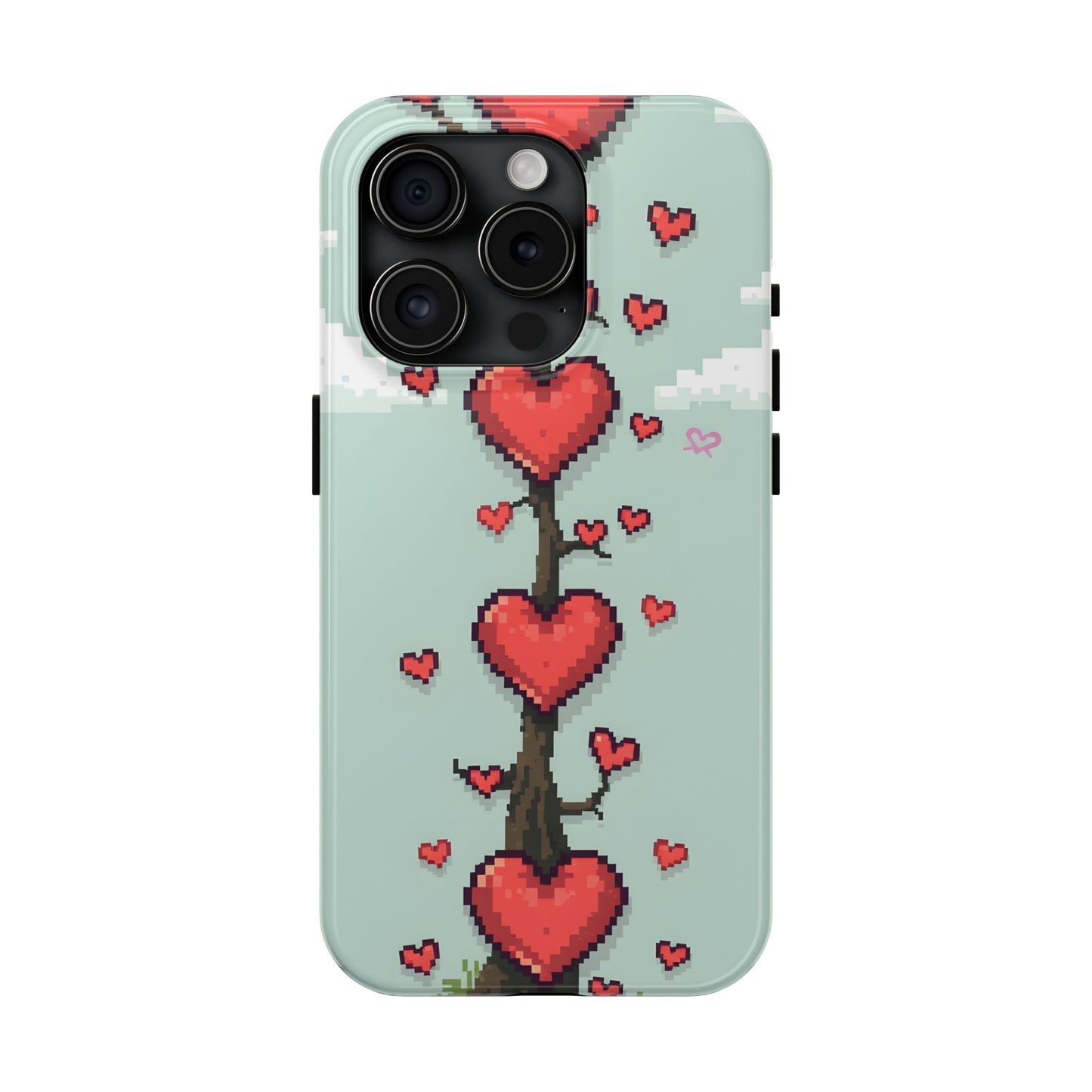 Pixelated Love Hearts Tree | Tough Phone Case - Cute Design - for iPhone
