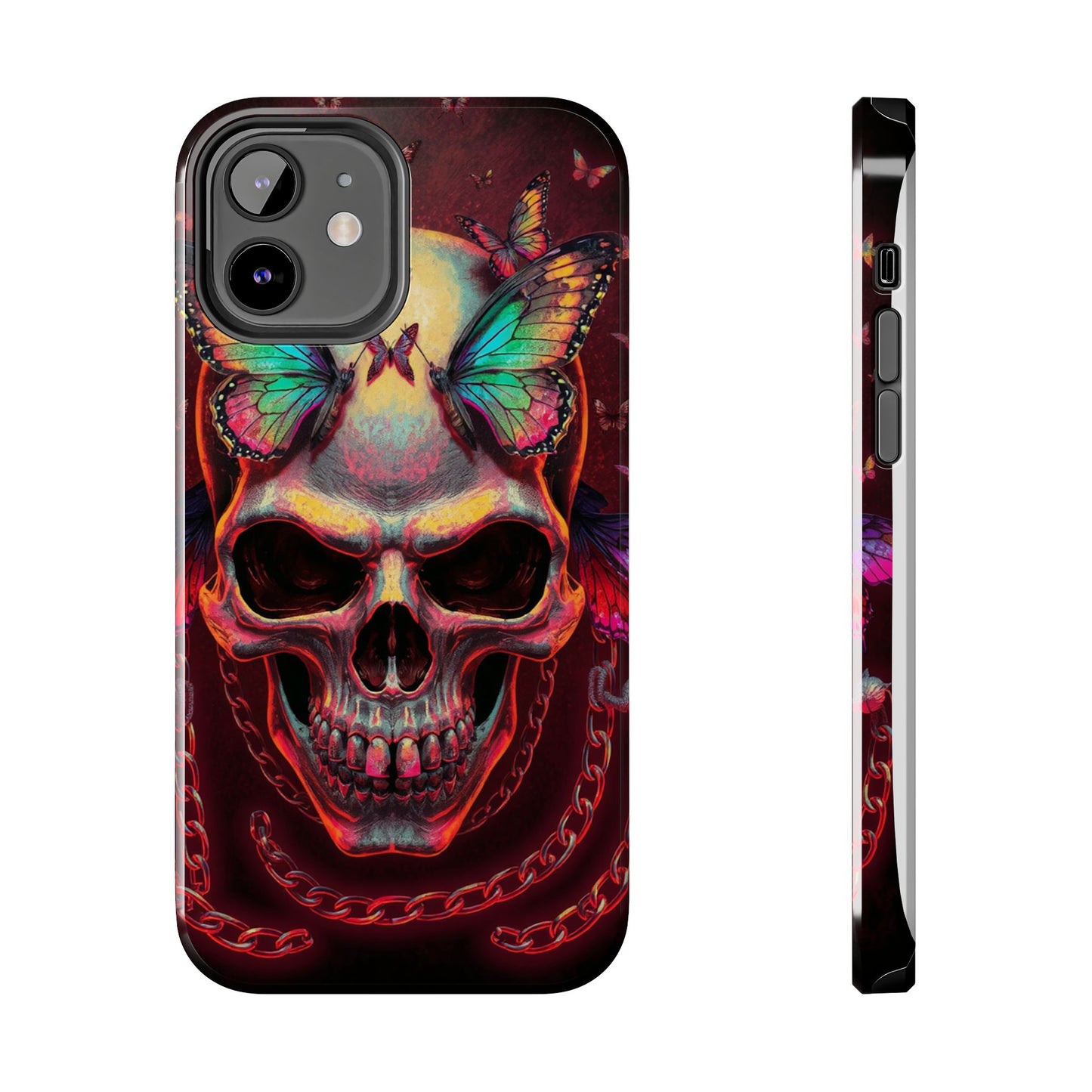 Gothic Skull Phone Case with Butterflies - Durable Tough Phone Case