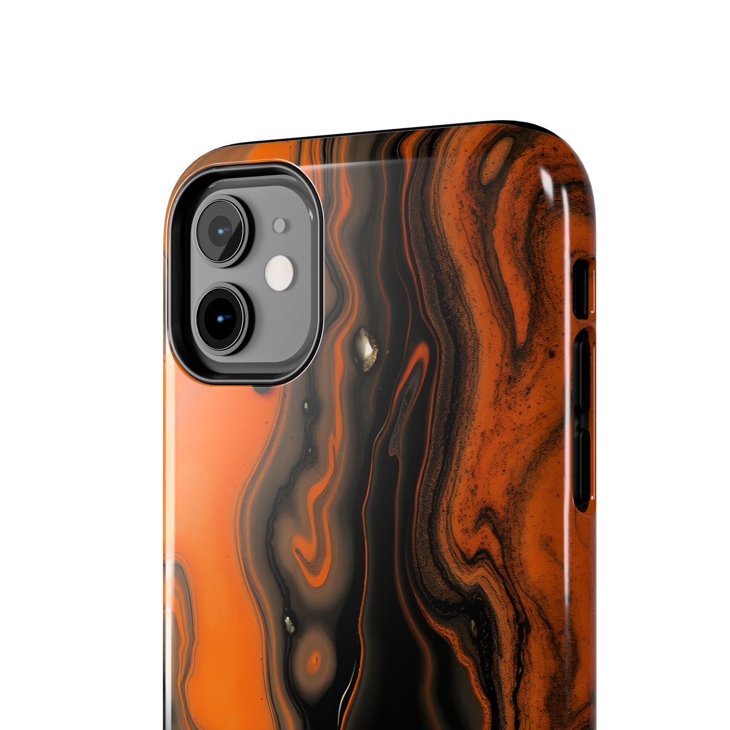 Stylish Tough Phone Case - Bold Black and Orange Metallic Lava Flow Design - for iPhone