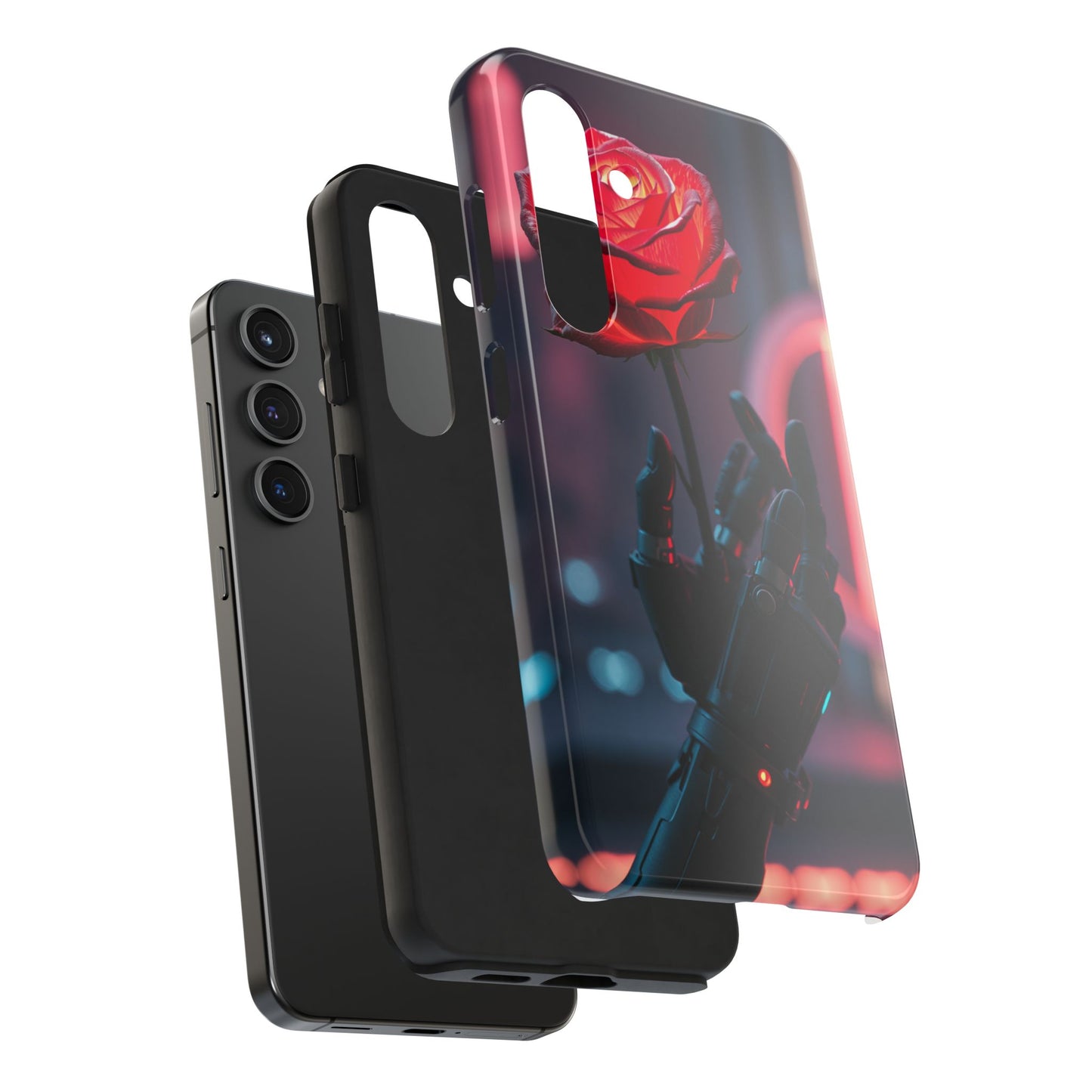 Futuristic Tough Phone Case with Robotic Rose Design | Durable Protection