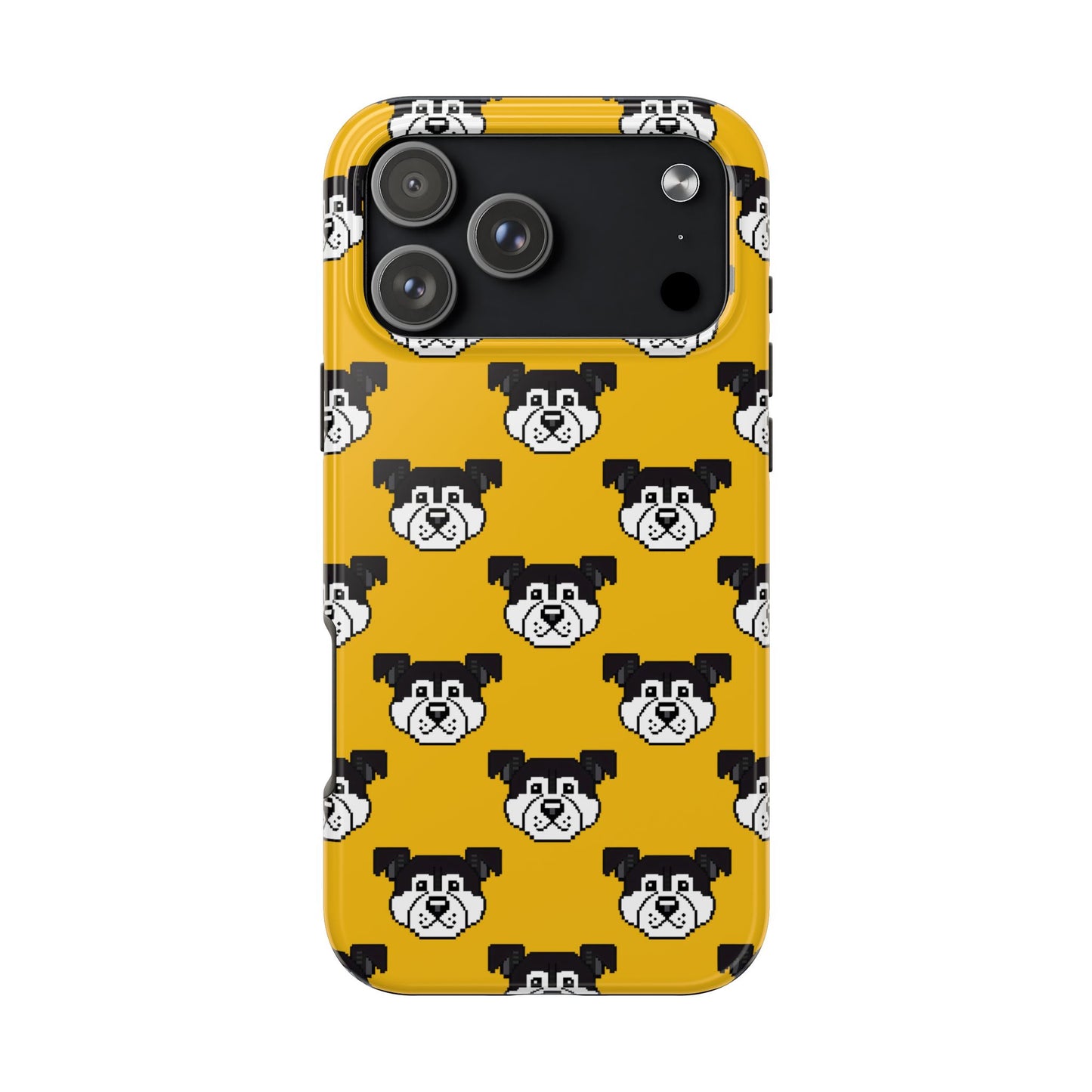 Playful Dog Pattern Tough Phone Case for Pet Lovers - Pixel Art Dog Yellow Background - for iPhone