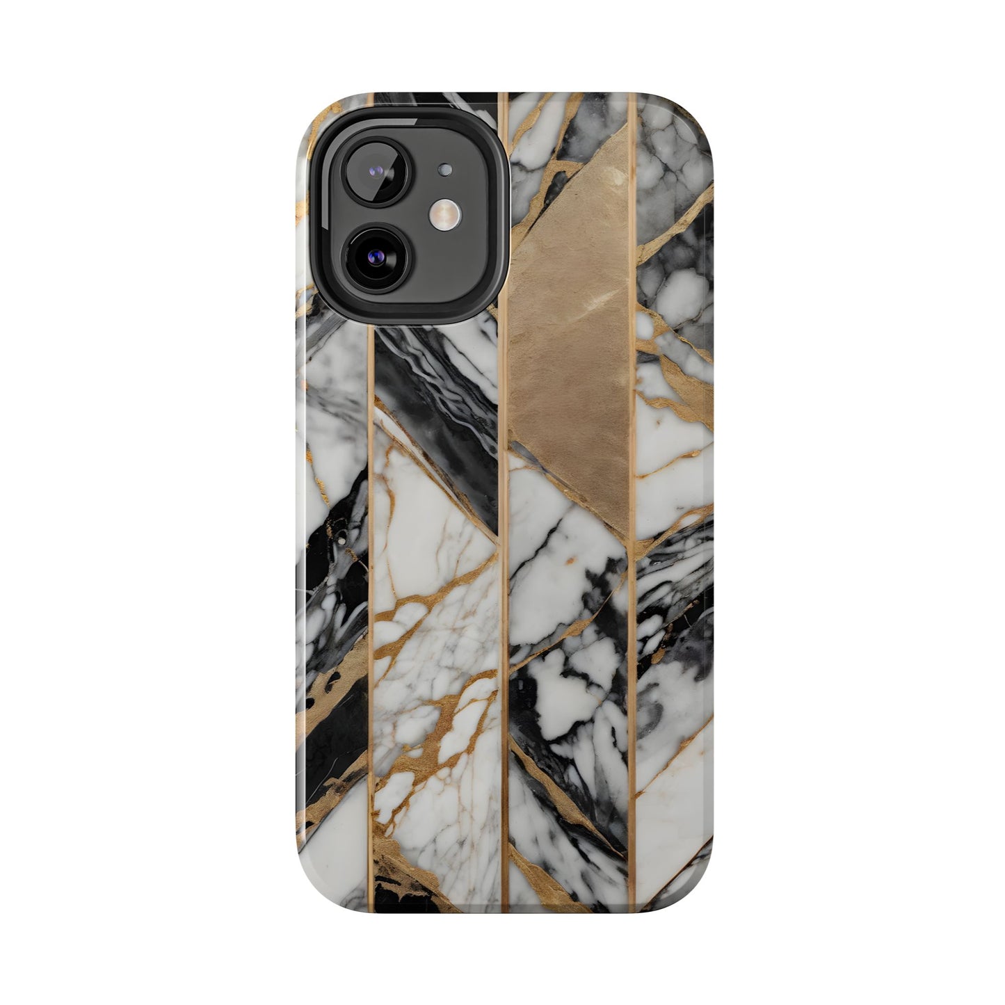 Marble Lines Tough Phone Case with Gold Accents - for iPhone